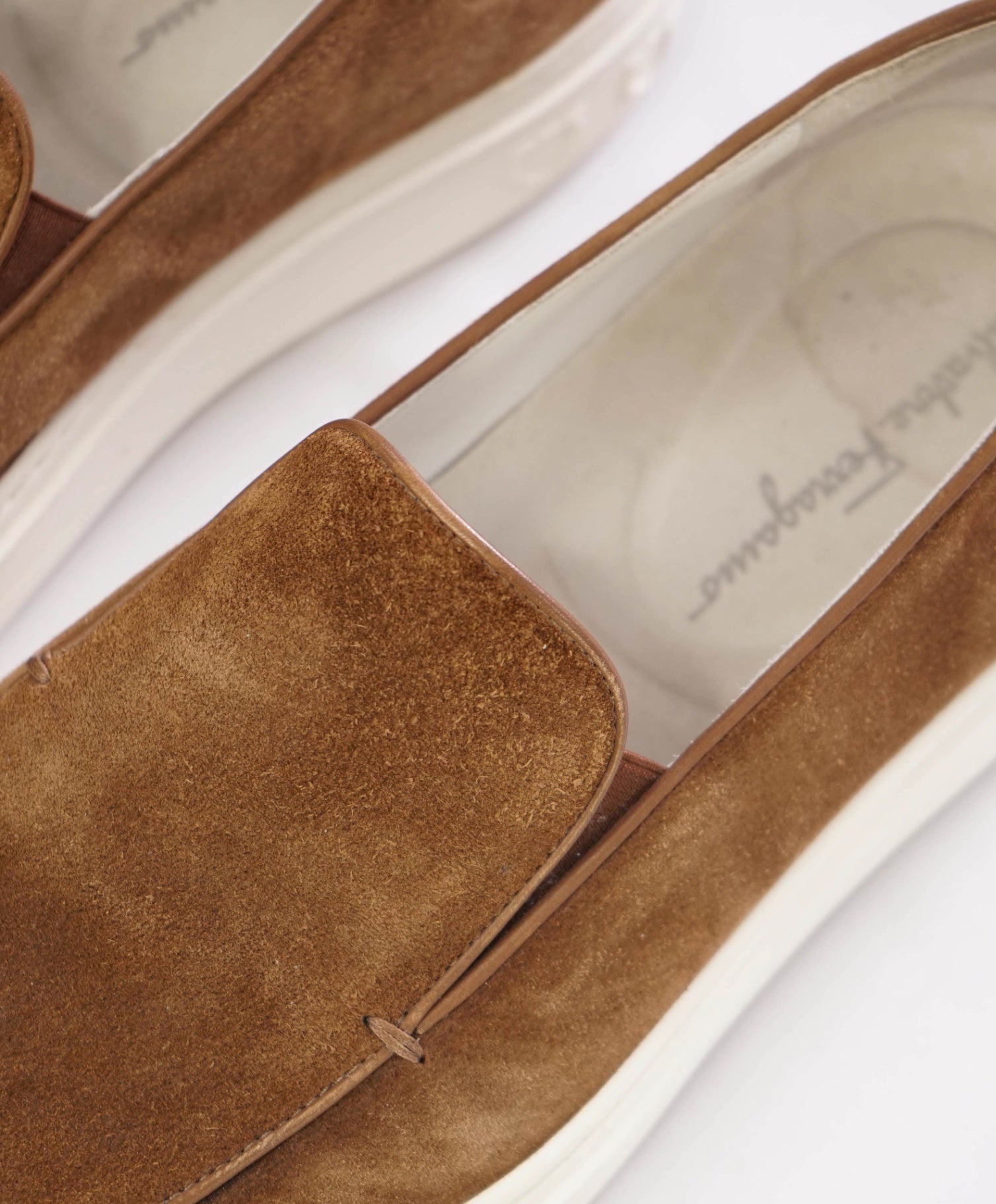 Salvatore Ferragamo Brown LOGO HEEL Suede Boat Shoe Loafer 8.5 M