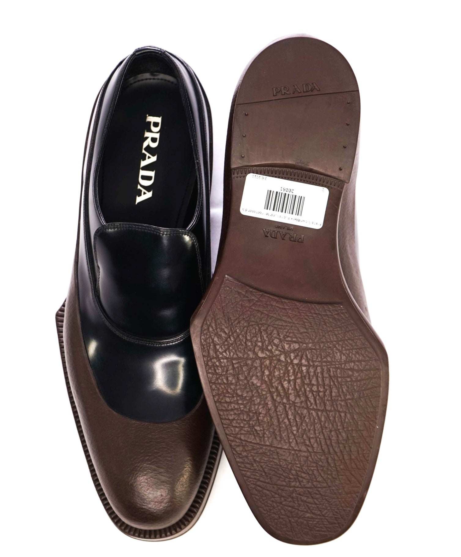 Prada Brown/Black Rubber/Leather LUG SOLE Loafer Footwear 9.5 US(8.5IT)