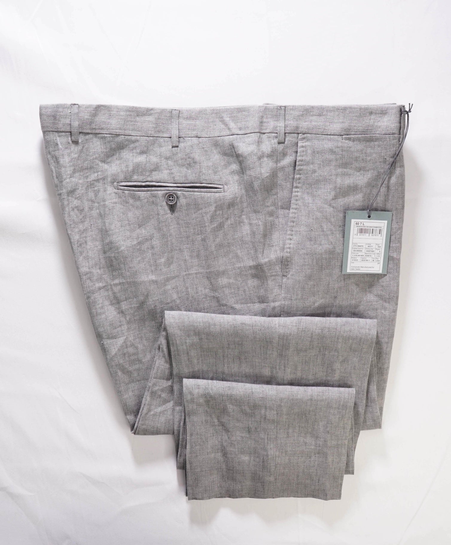 $795 Ermenegildo Zegna Light Grey Linen Flat Front Dress Pants 42W