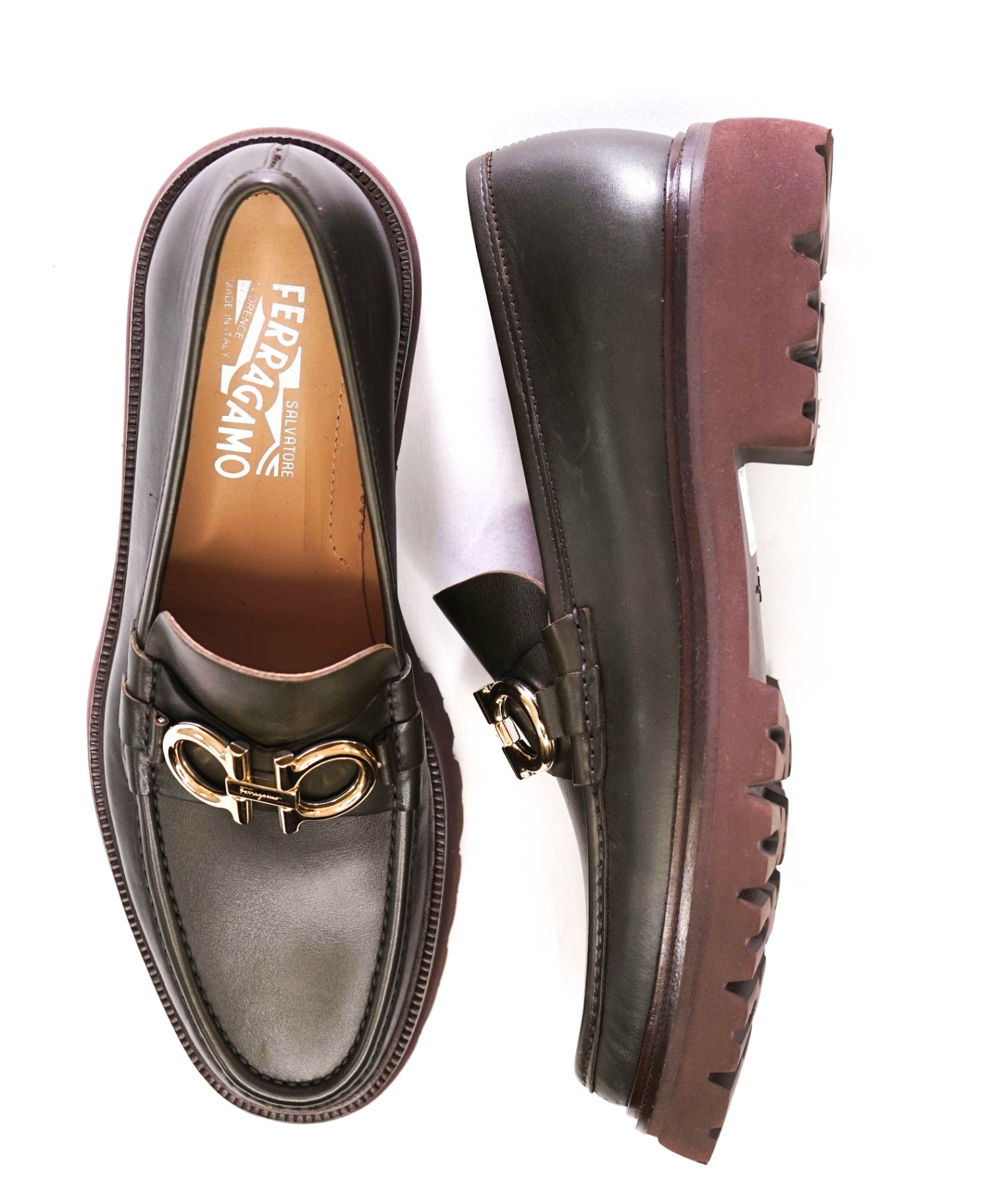 Salvatore Ferragamo Solid Green Loafers Leather Footwear 10 D