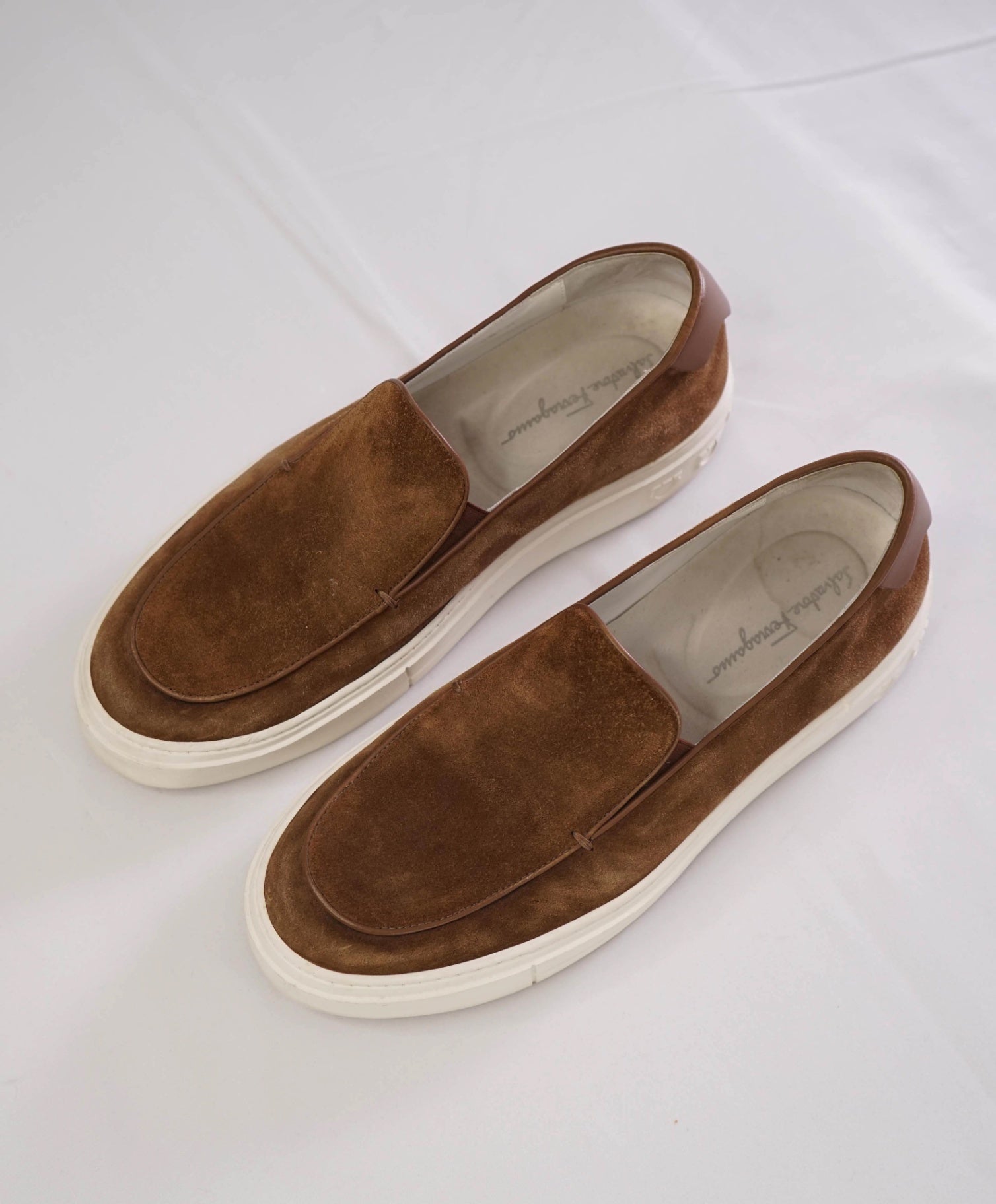 Salvatore Ferragamo Brown LOGO HEEL Suede Boat Shoe Loafer 8.5 M