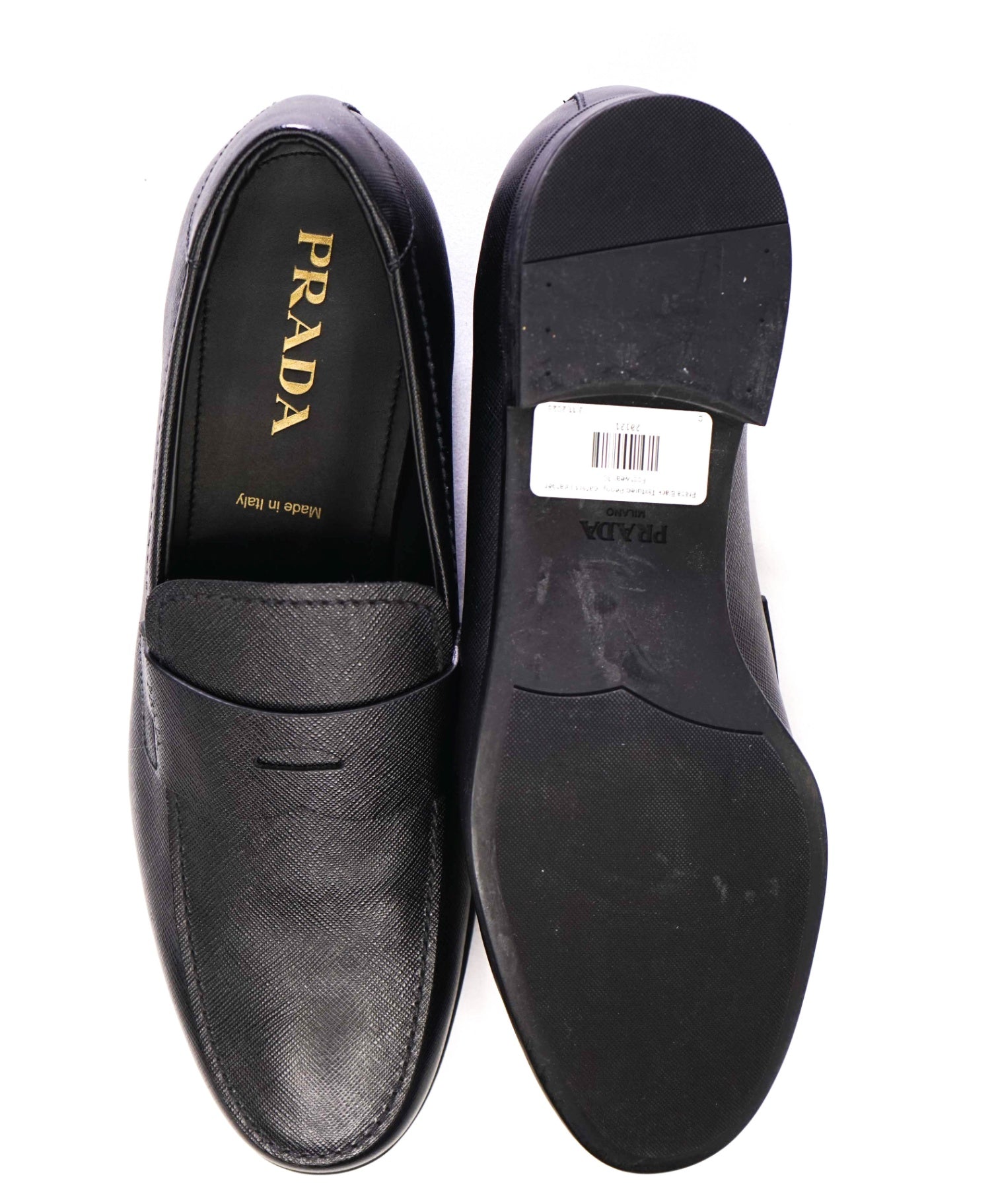 Prada Black Textured Penny loafers Saffiano Leather Loafer 11US (10IT)