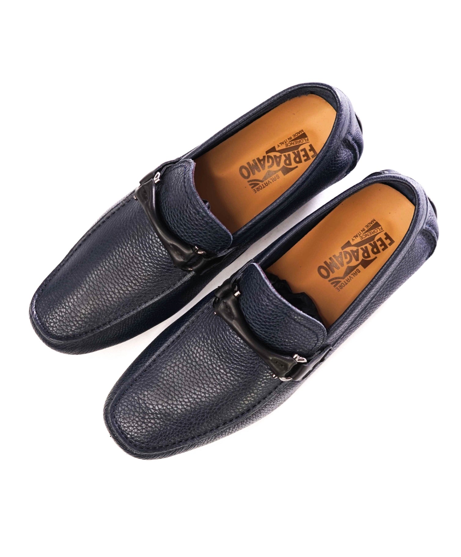 Salvatore Ferragamo Navy Grained Leather Footwear 7 EE