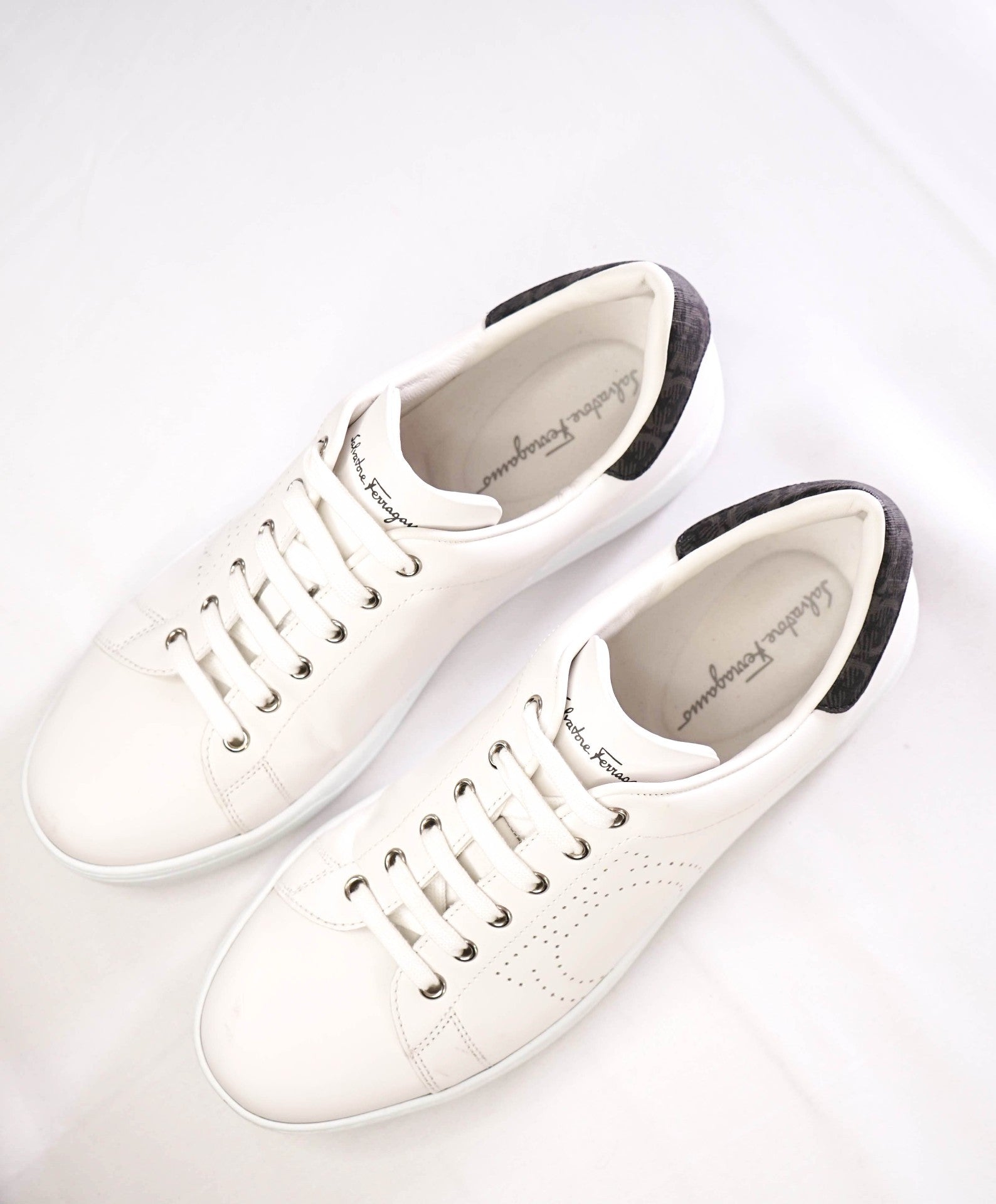 Salvatore Ferragamo "PIERRE" White Sneakers Leather 10.5 M