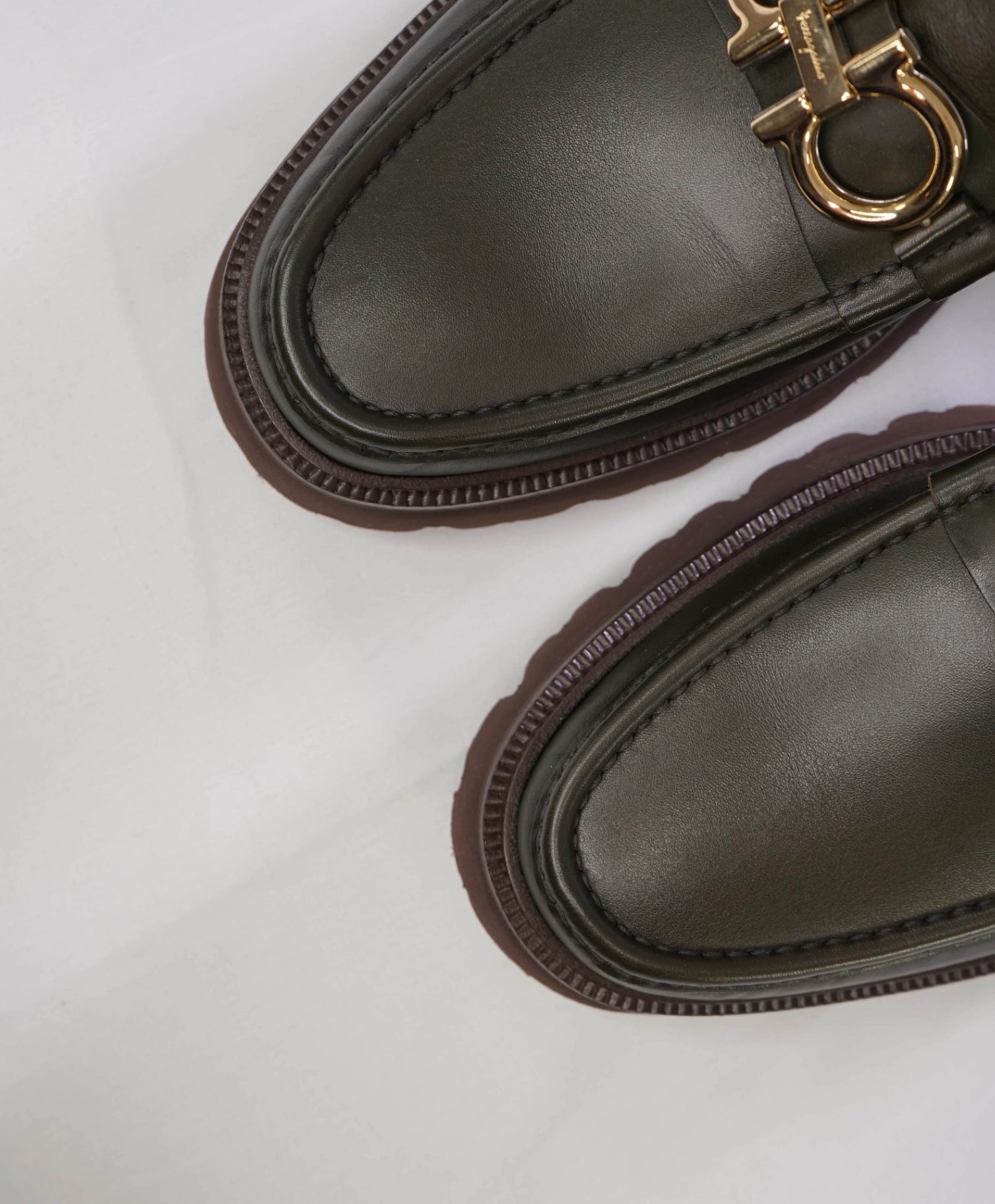 Salvatore Ferragamo Solid Green Loafers Leather Footwear 10 D