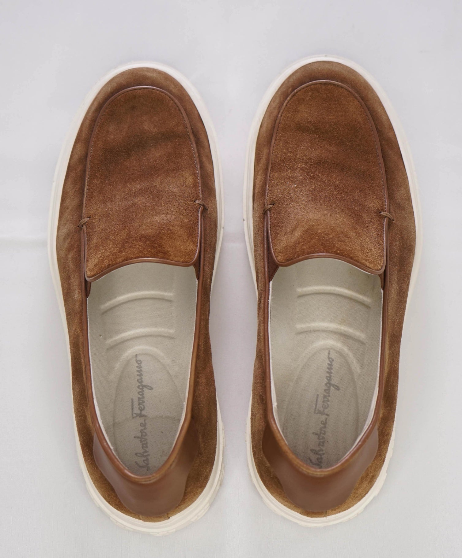 Salvatore Ferragamo Brown LOGO HEEL Suede Boat Shoe Loafer 8.5 M