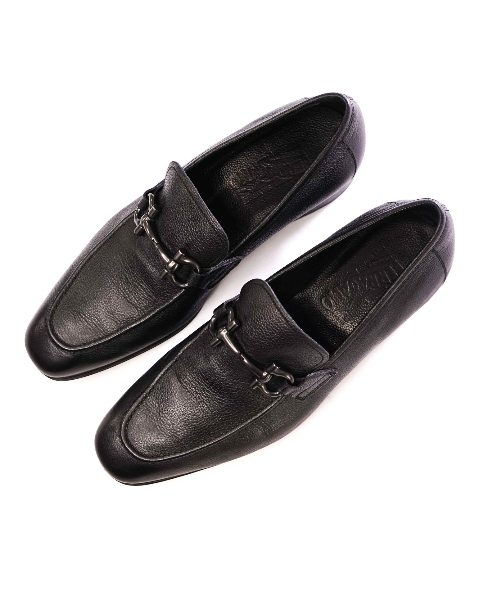 $850 Salvatore Ferragamo "REGAL" Black Grained Loafers Leather 8.5 EE