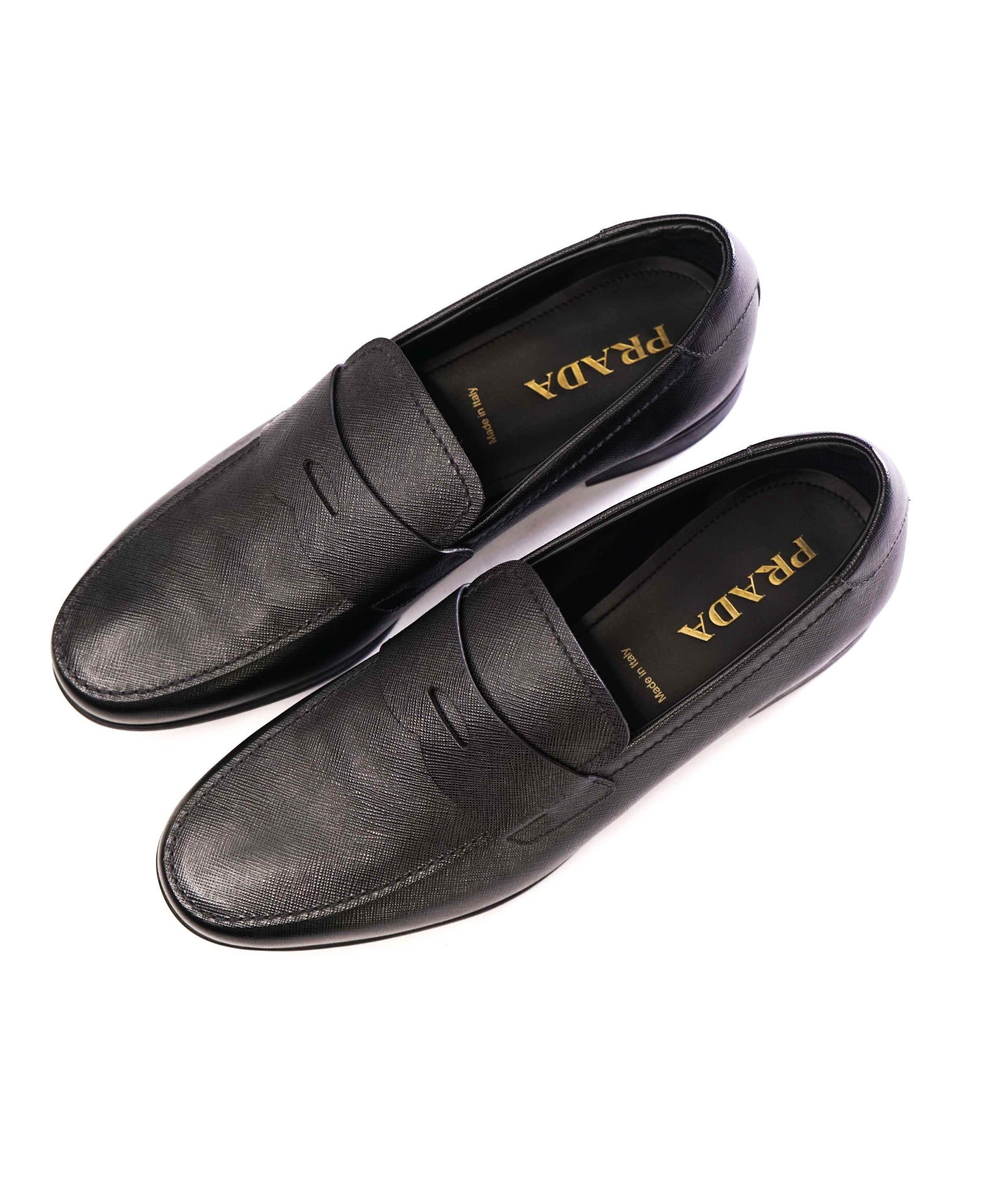 Prada Black Textured Penny loafers Saffiano Leather Loafer 11US (10IT)