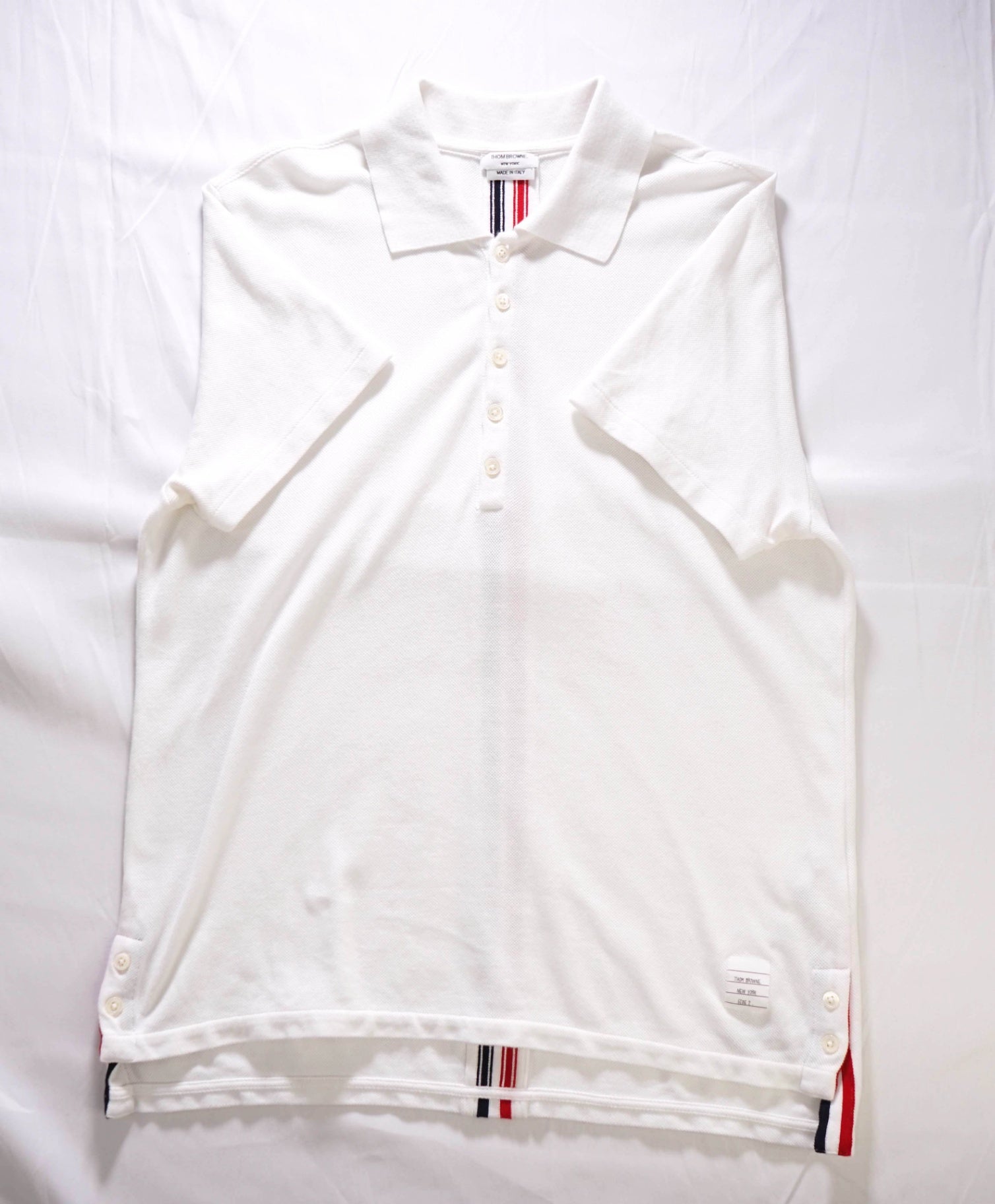 $395 Thom Browne Solid White Polo Cotton Shirt (SZ 2) Small