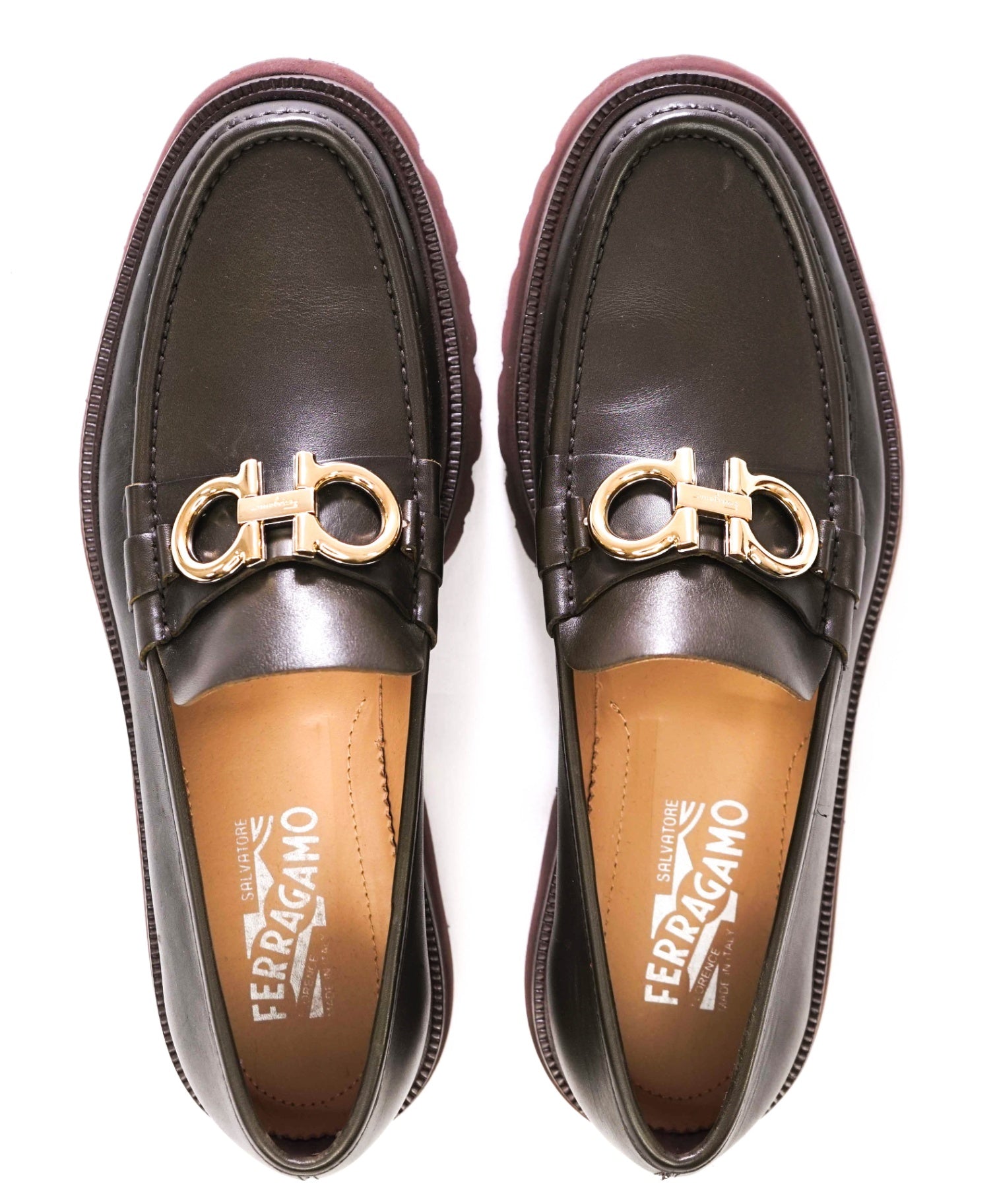 Salvatore Ferragamo Solid Green Loafers Leather Footwear 10 D