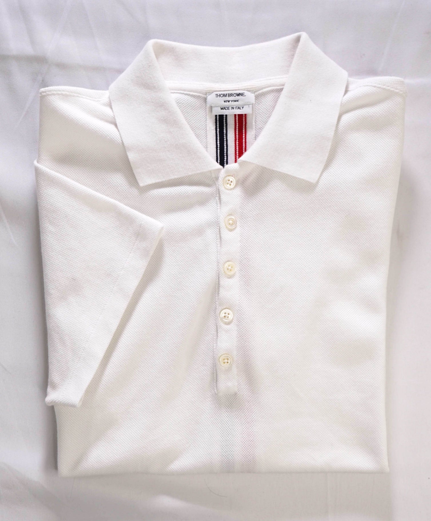 $395 Thom Browne Solid White Polo Cotton Shirt (SZ 2) Small