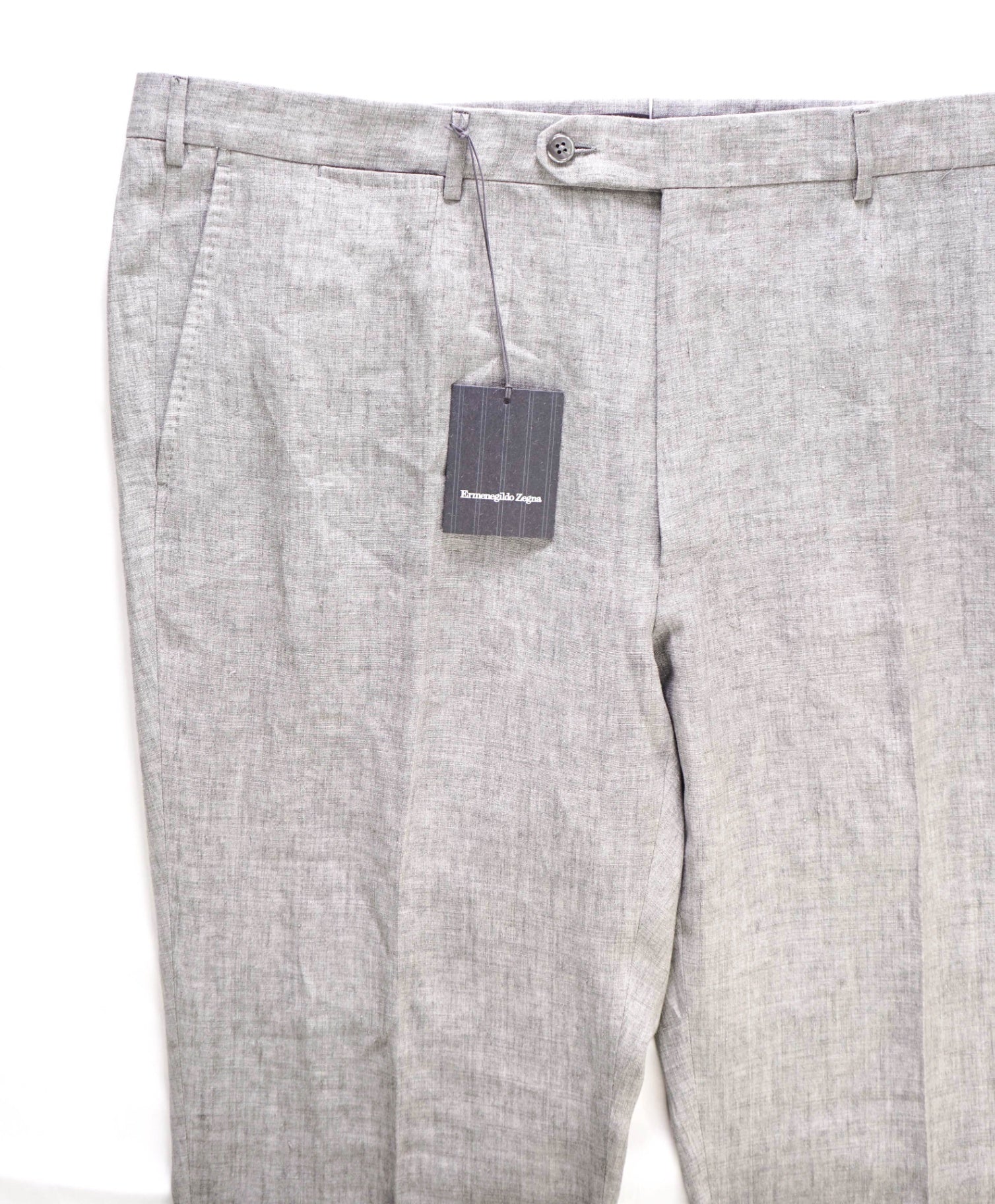$795 Ermenegildo Zegna Light Grey Linen Flat Front Dress Pants 42W