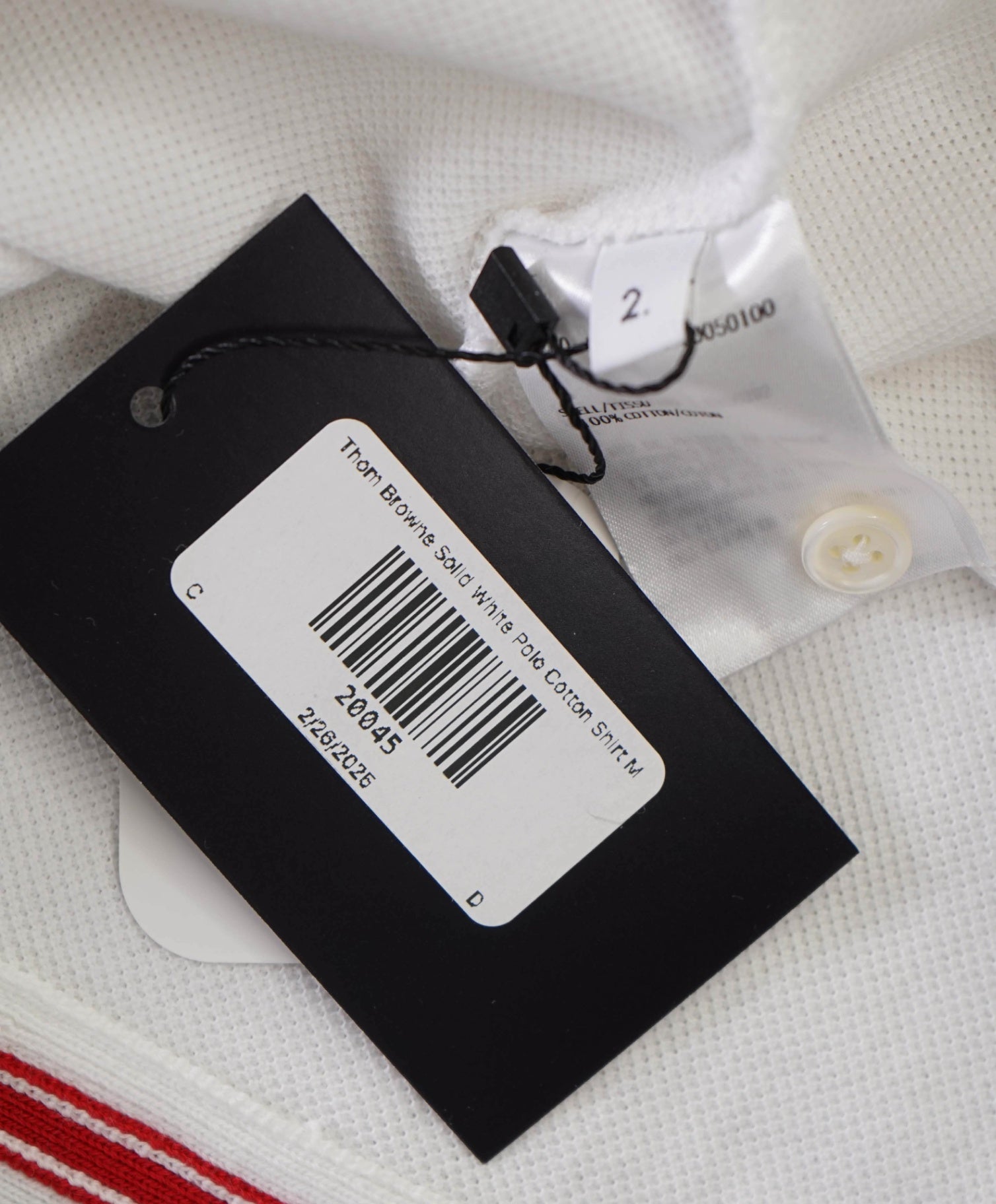 $395 Thom Browne Solid White Polo Cotton Shirt (SZ 2) Small