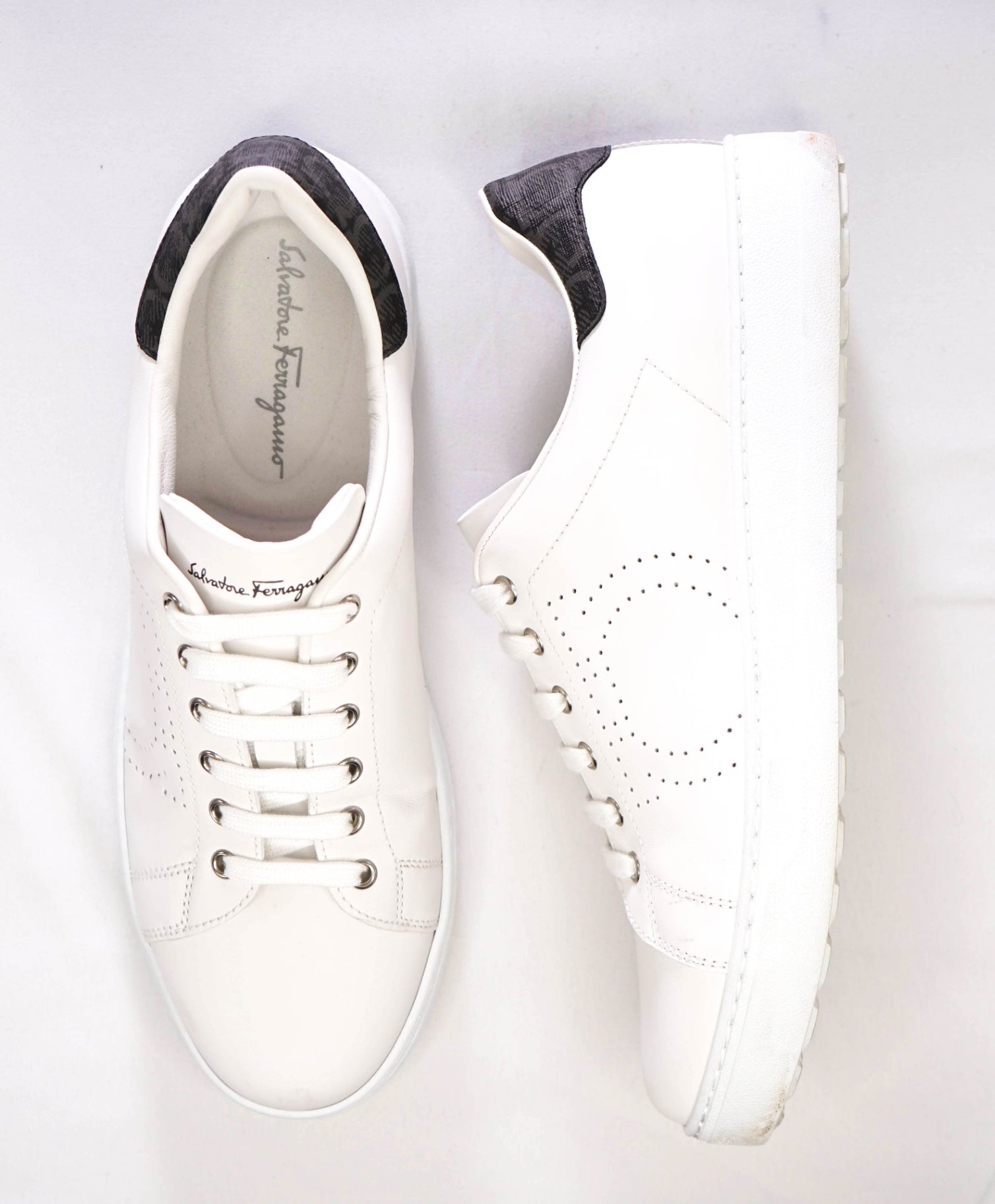 Salvatore Ferragamo "PIERRE" White Sneakers Leather 10.5 M