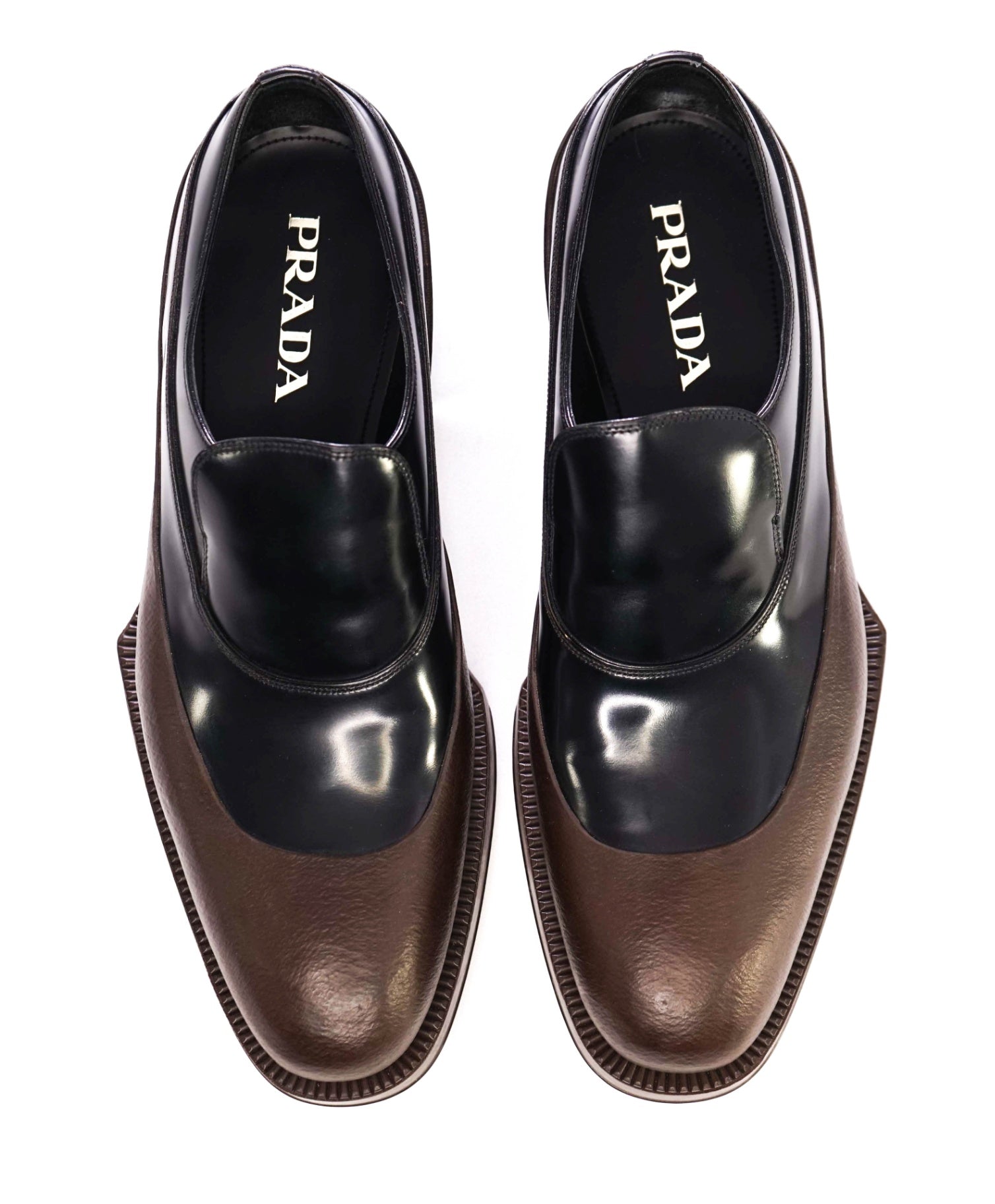 Prada Brown/Black Rubber/Leather LUG SOLE Loafer Footwear 9.5 US(8.5IT)