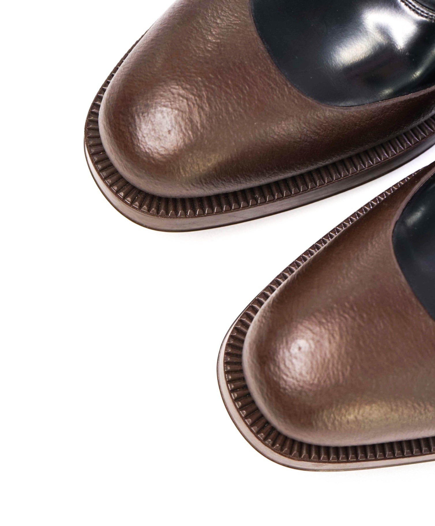 Prada Brown/Black Rubber/Leather LUG SOLE Loafer Footwear 9.5 US(8.5IT)