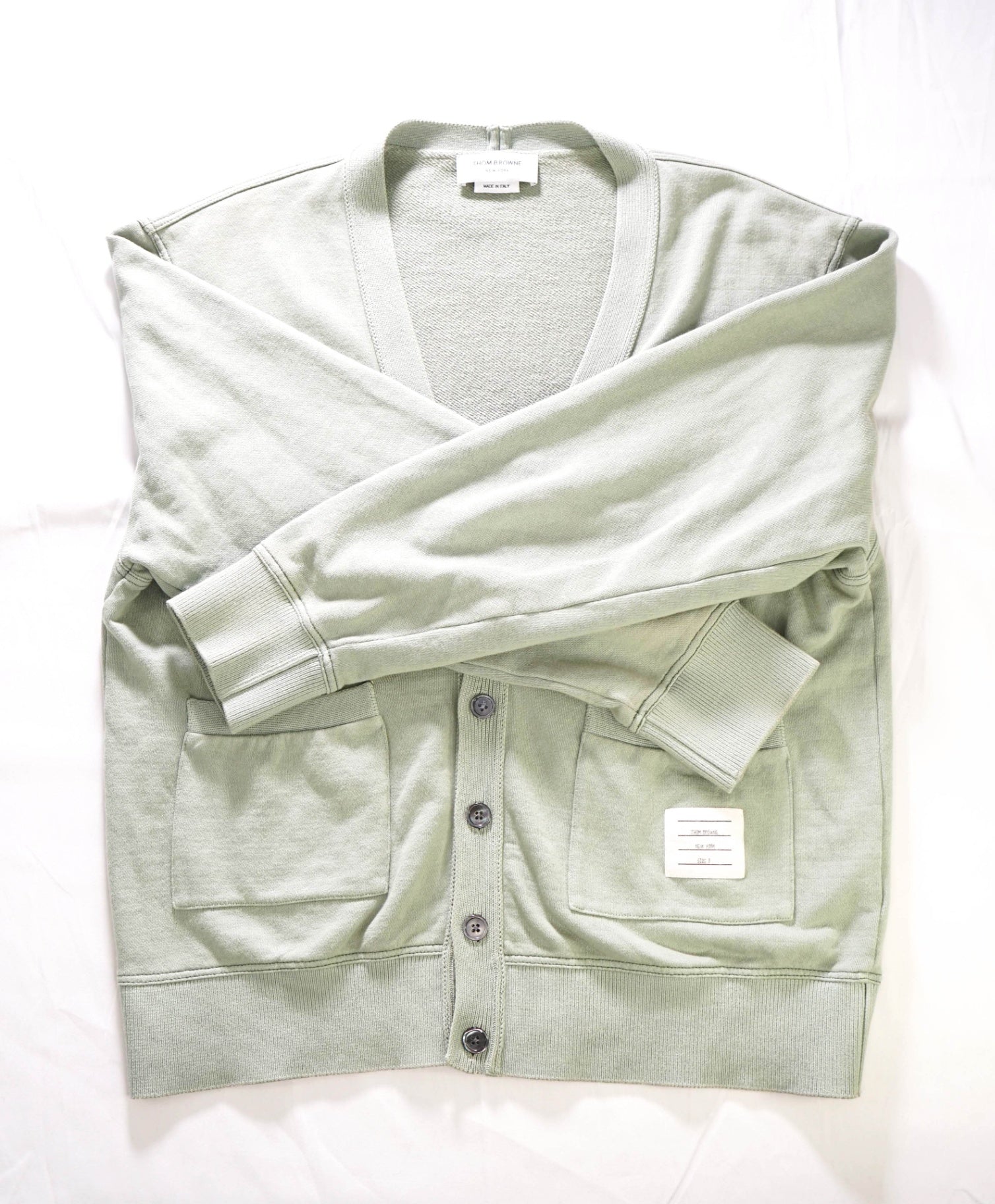 $1,190 Thom Browne Solid Green Cardigan Cotton Sweater L (sz3)