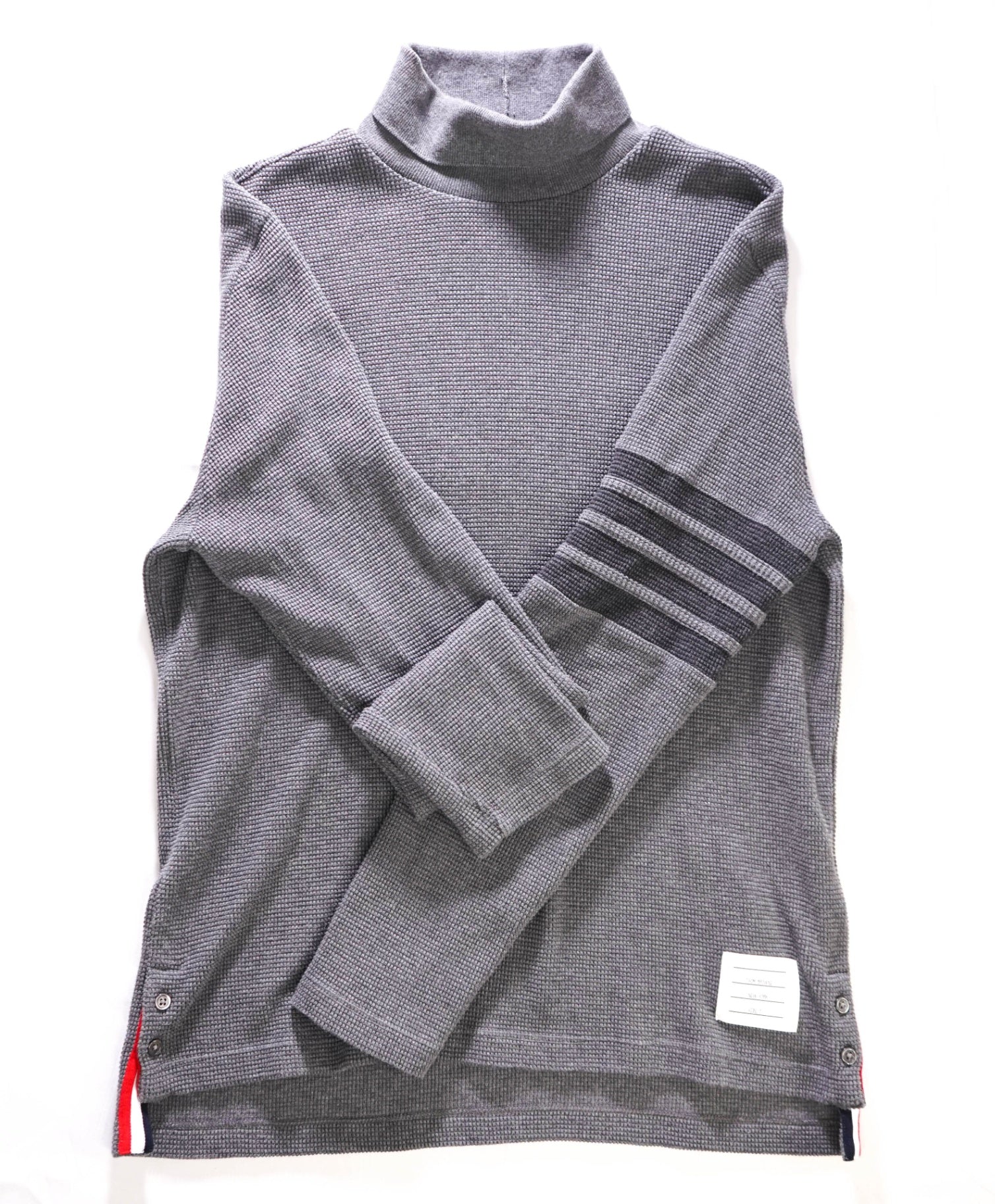 $1,190 Thom Browne Grey Cotton Turtleneck 4-Bar Sweater M (sz2)
