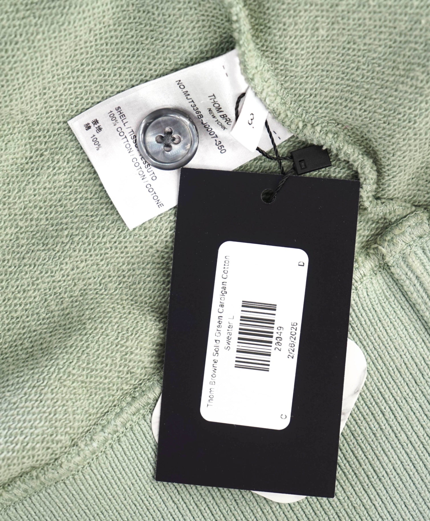 $1,190 Thom Browne Solid Green Cardigan Cotton Sweater L (sz3)