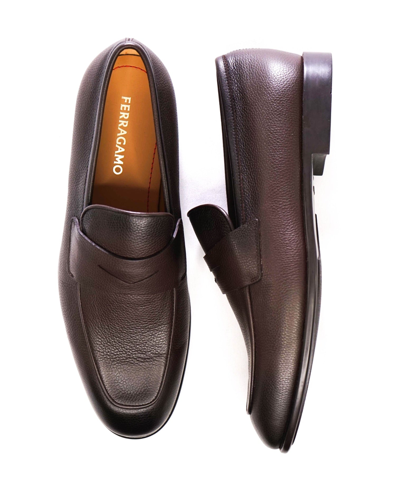 $950 Ferragamo Dark Brown Textured Loafers Leather Footwear 9 3E