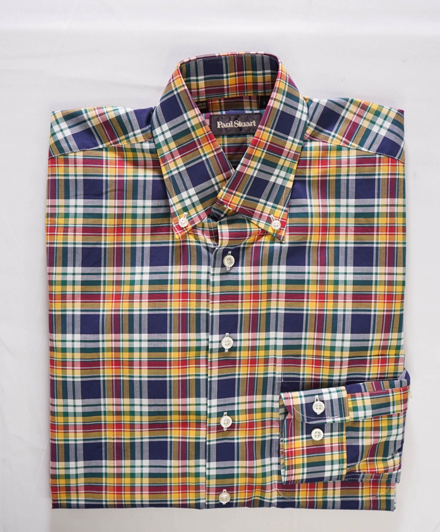 $225 Paul Stuart Multi Plaid Cotton Shirt S