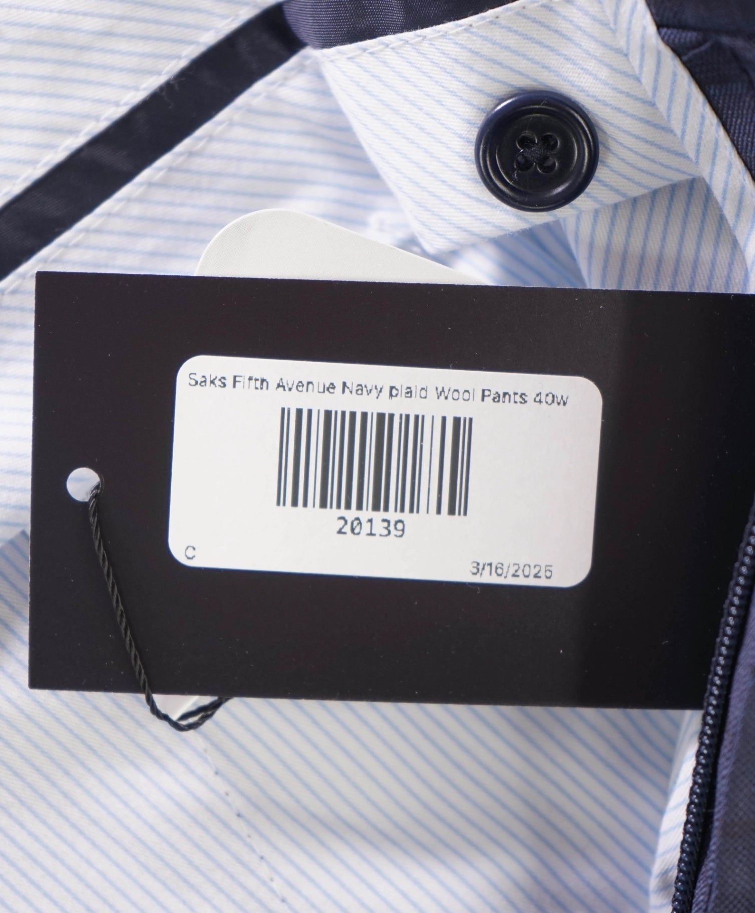 $395 Saks Fifth Avenue - MODERN FIT Navy Plaid Wool Dress Pants 40W