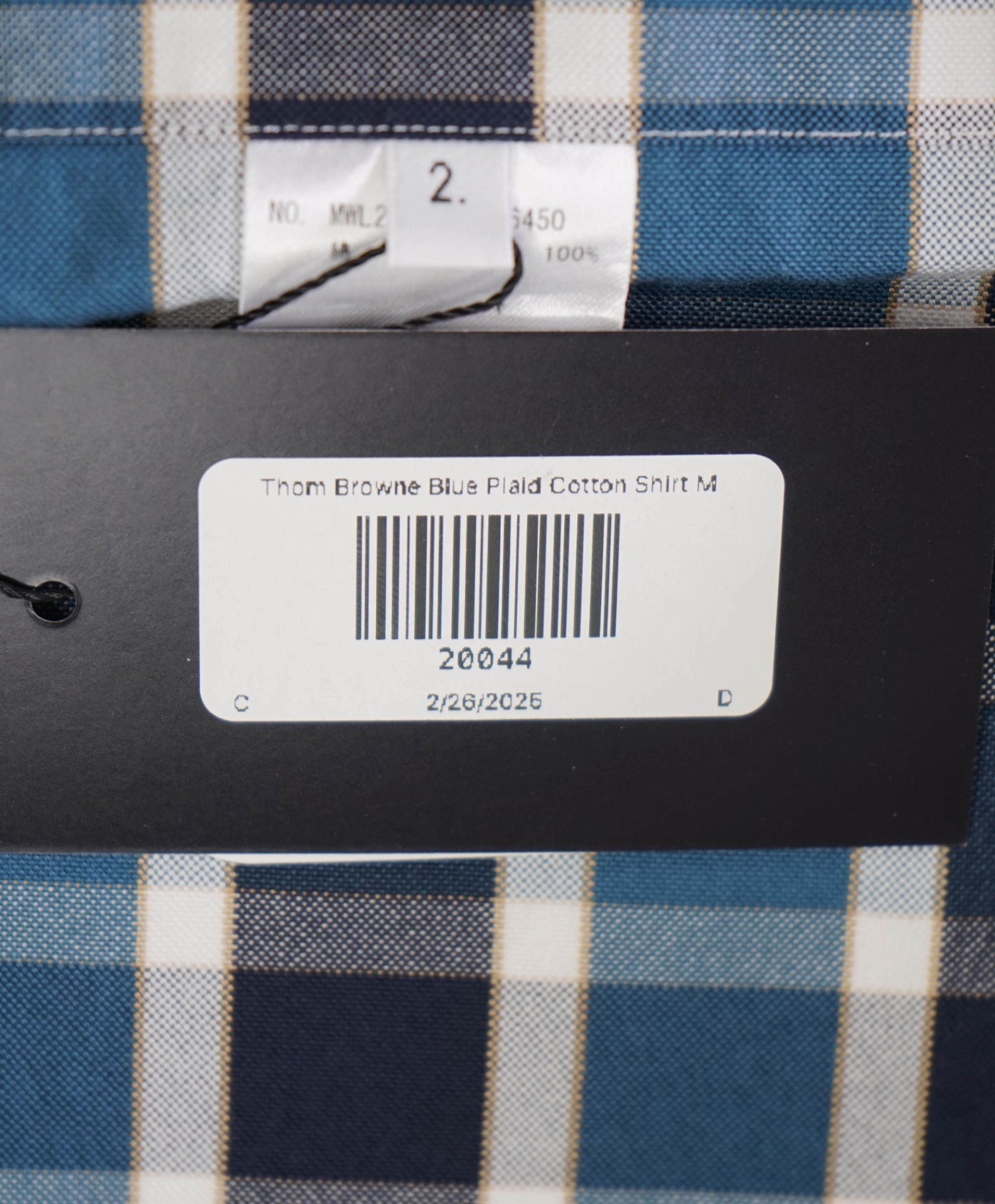 $535 Thom Browne Blue Plaid Cotton Shirt W LOGO TAB - M (Sz 2)