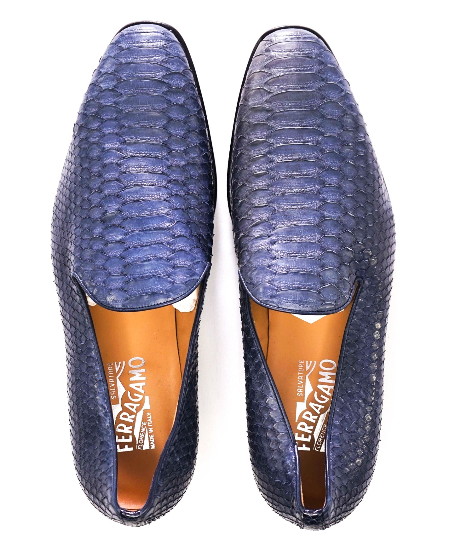 $2,450 Salvatore Ferragamo TRAMEZZA Blue Python Skin Loafer 10.5 3E20