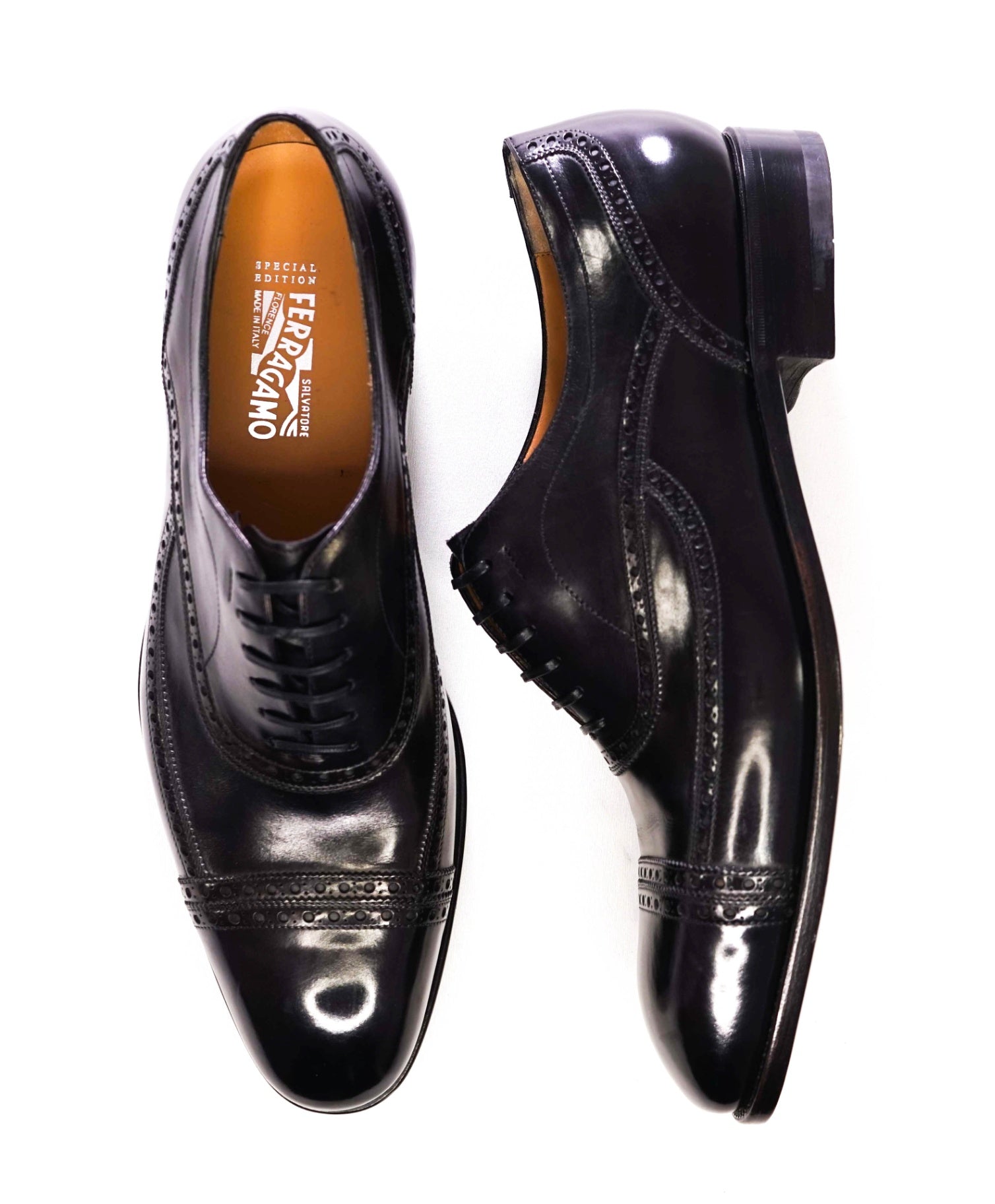 $1,595 Salvatore Ferragamo *Special Edition* Black Oxfords Leather 11.5 D