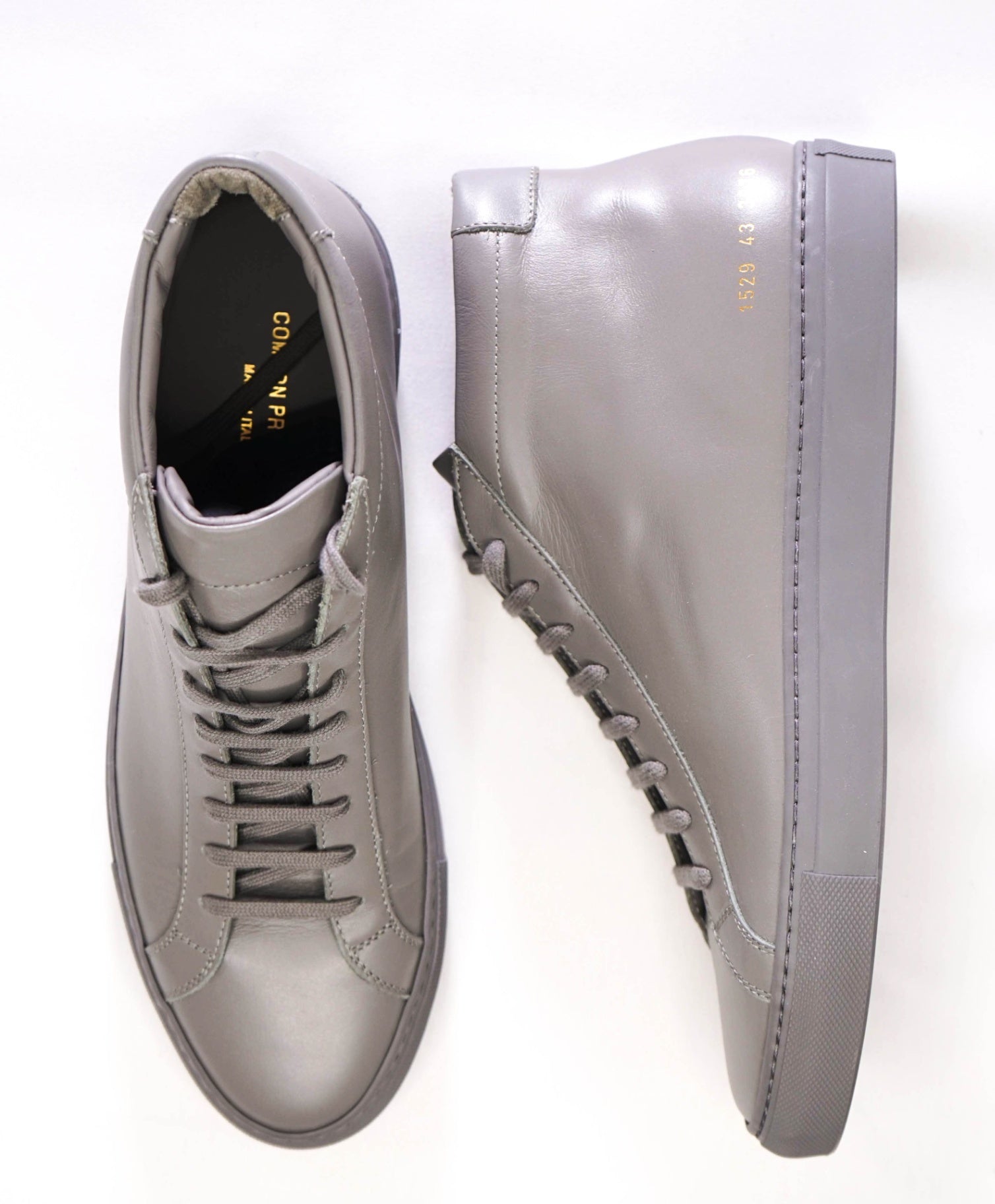 $450 Common Projects Solid Grey Hightop Sneakers Leather 10 (43EU)