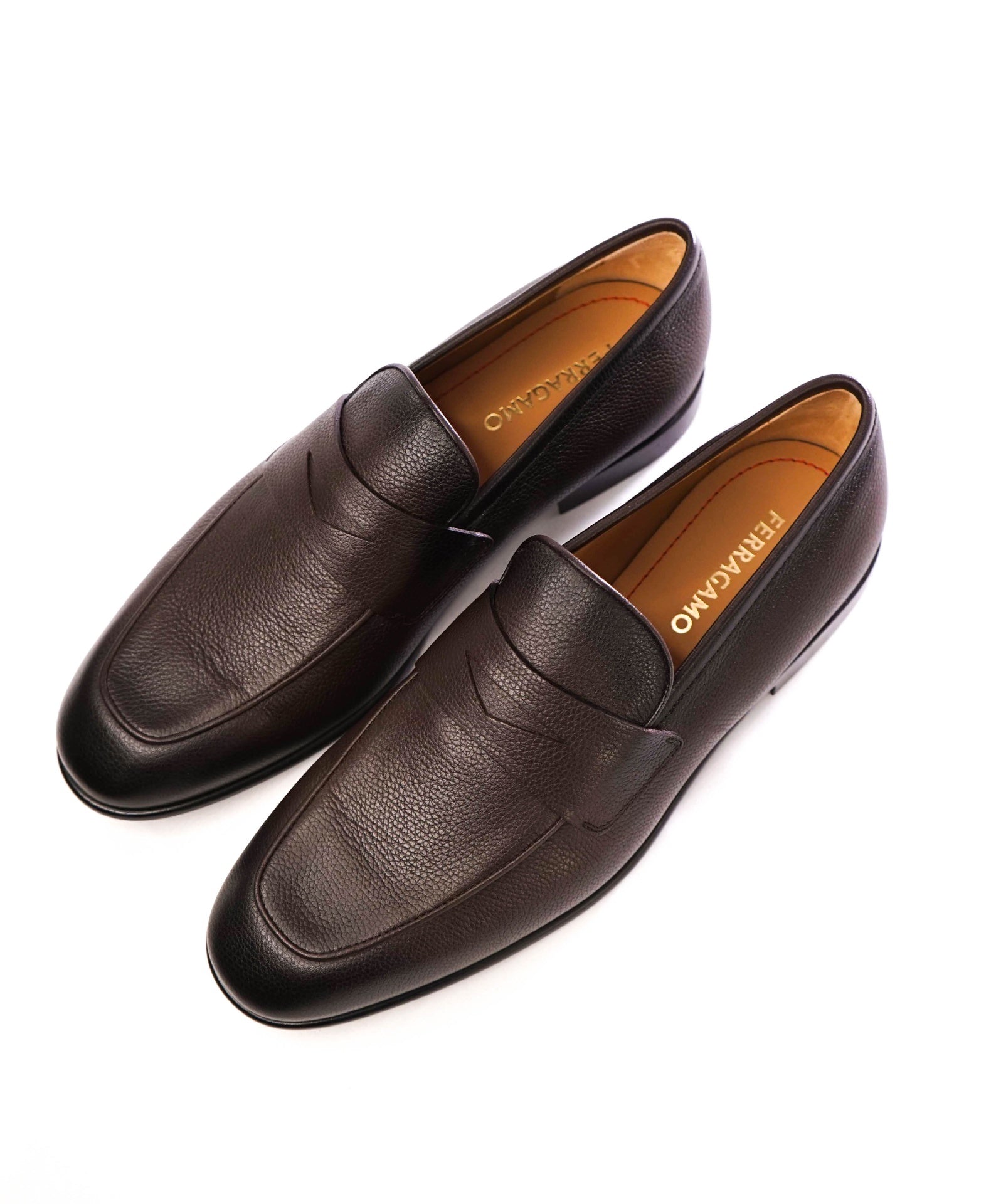$950 Ferragamo Dark Brown Textured Loafers Leather Footwear 9 3E
