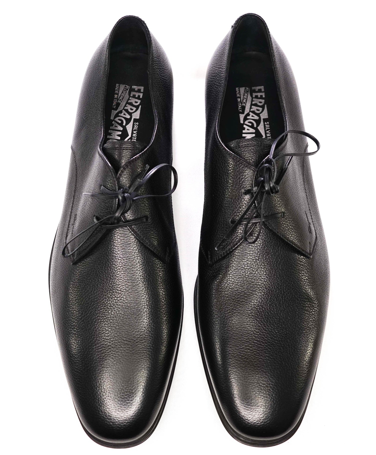 Salvatore Ferragamo Black Textured Pebbled Leather Oxfords 13 D