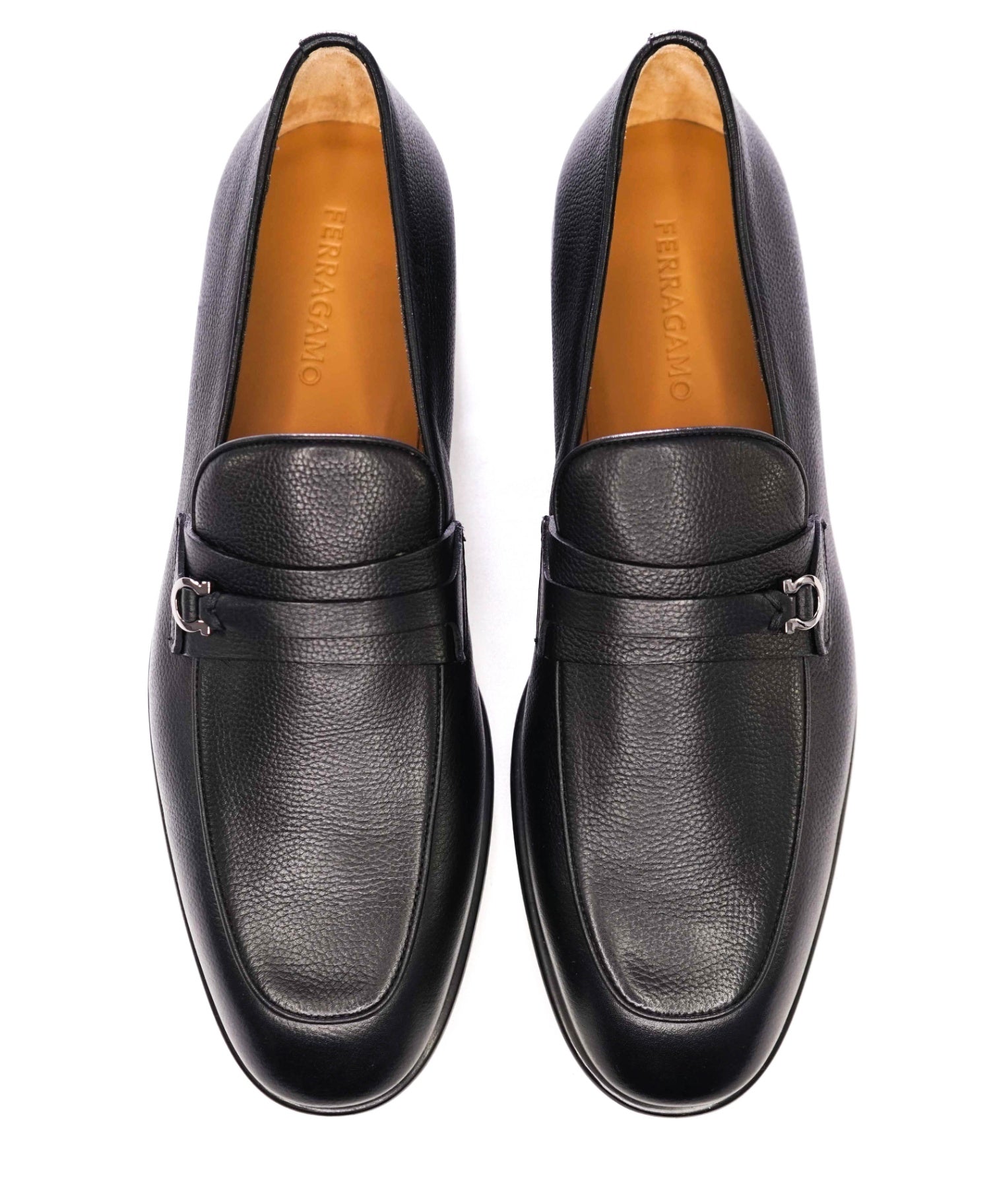 Ferragamo *DESIO* Black Textured Gancini Leather Loafer 11 E