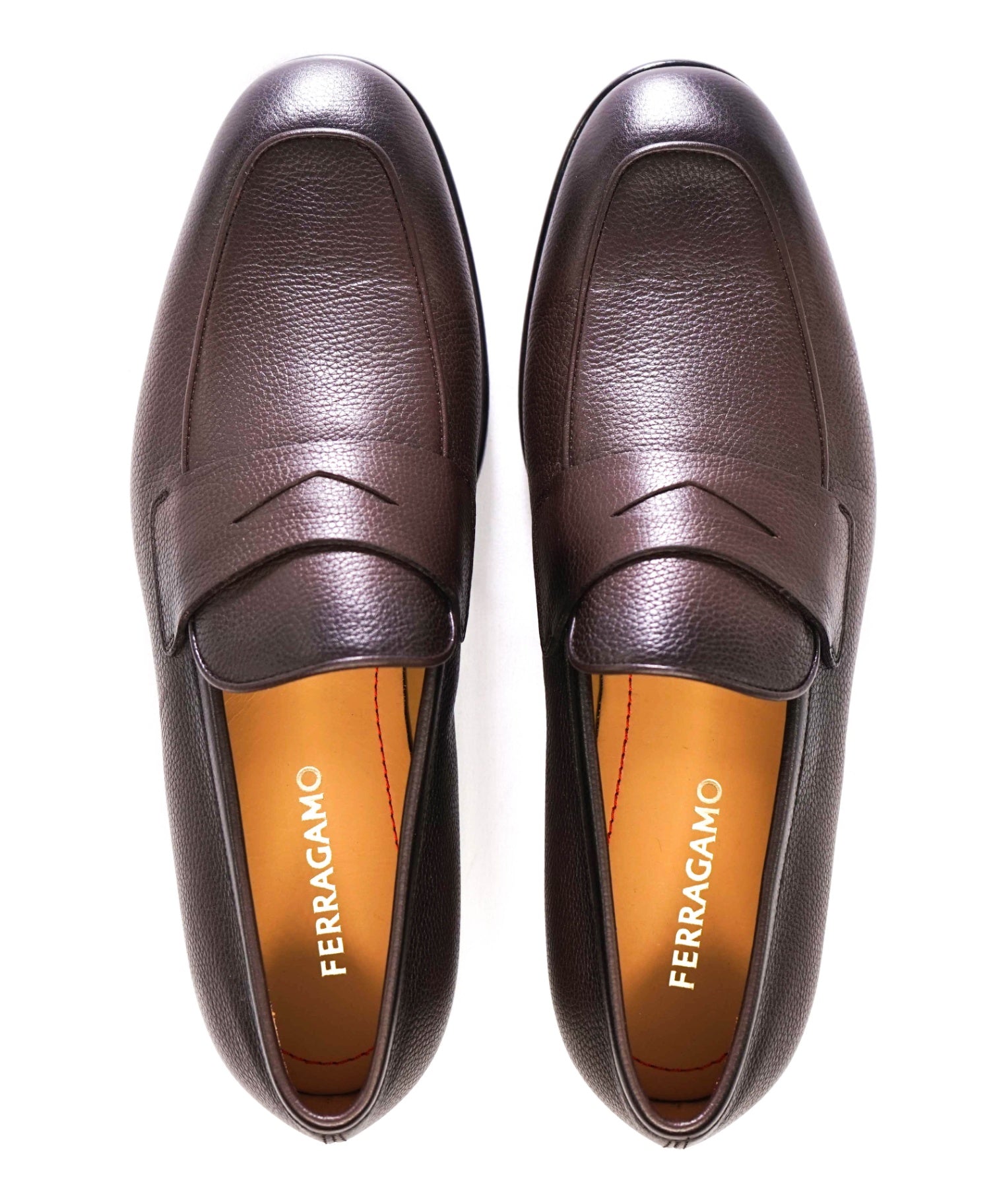 $950 Ferragamo Dark Brown Textured Loafers Leather Footwear 9 3E