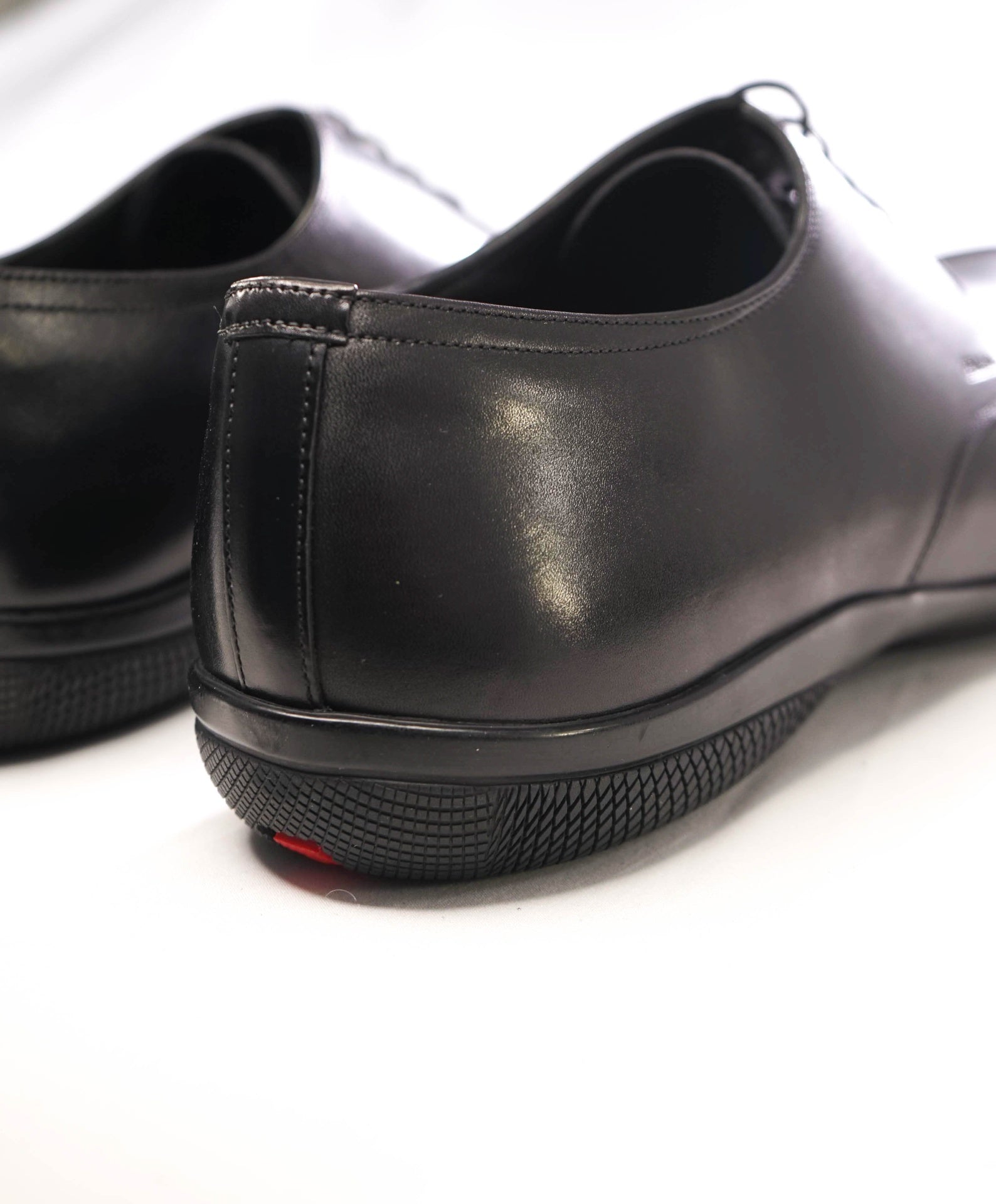 $795 Prada LINEA ROSSA Solid Black Derbies Leather Footwear 12US (11IT)