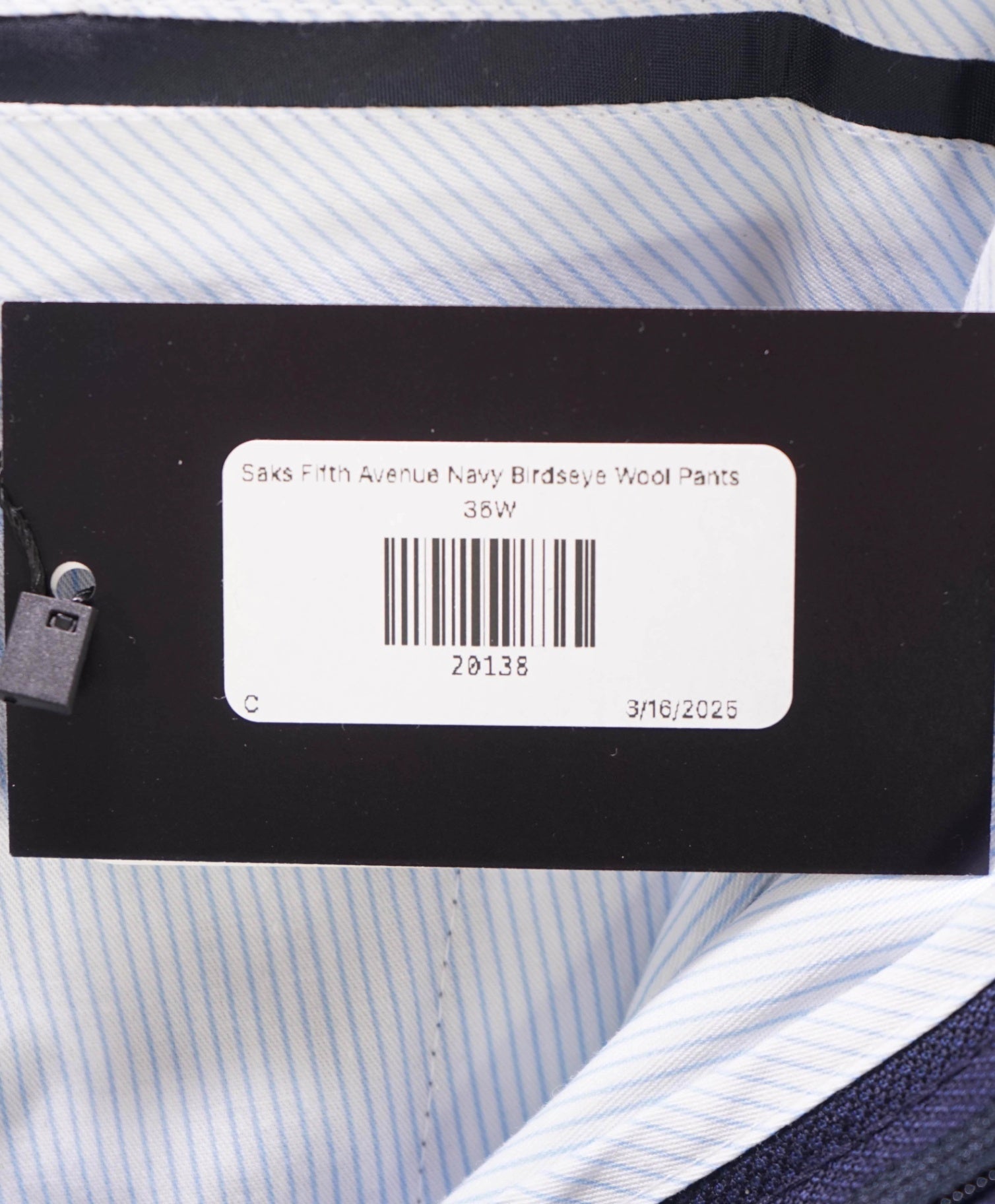 $395 Saks Fifth Avenue Navy Birdseye Wool MODERN FIT Pants 36W