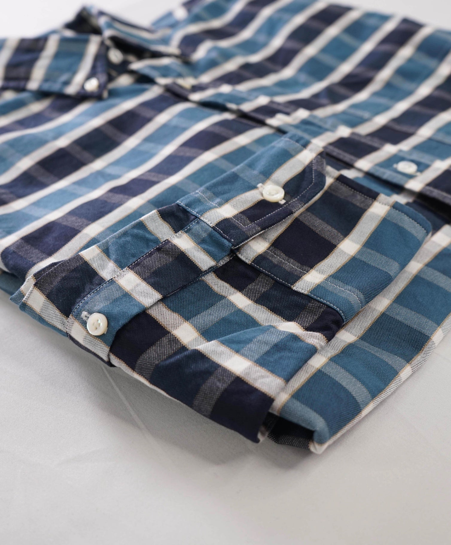 $535 Thom Browne Blue Plaid Cotton Shirt W LOGO TAB - M (Sz 2)