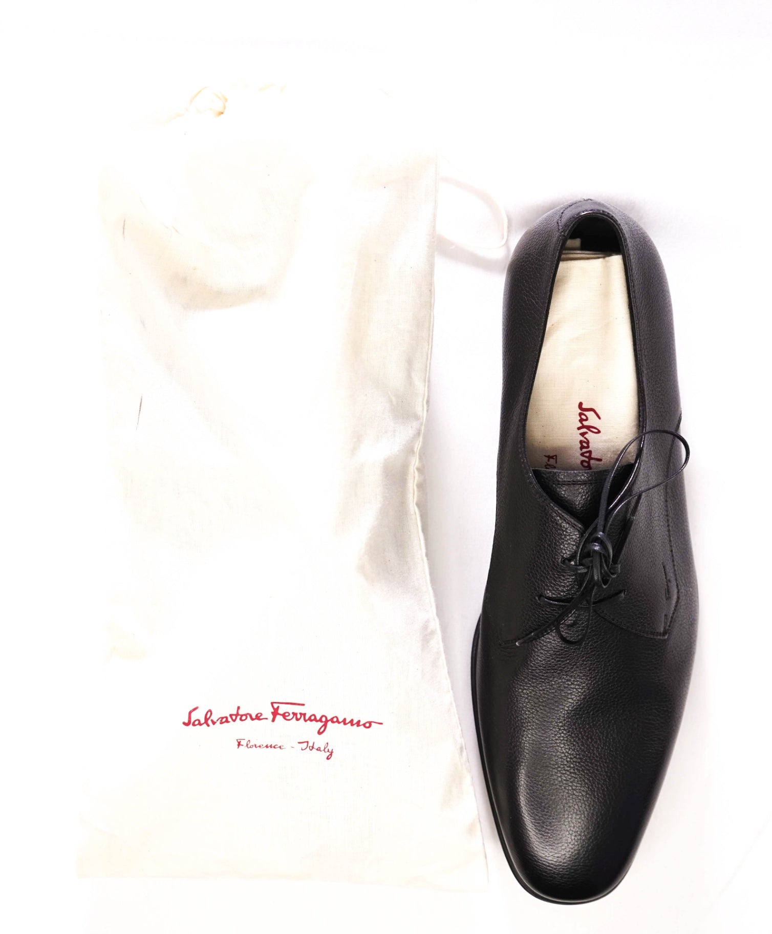 Salvatore Ferragamo Black Textured Pebbled Leather Oxfords 13 D