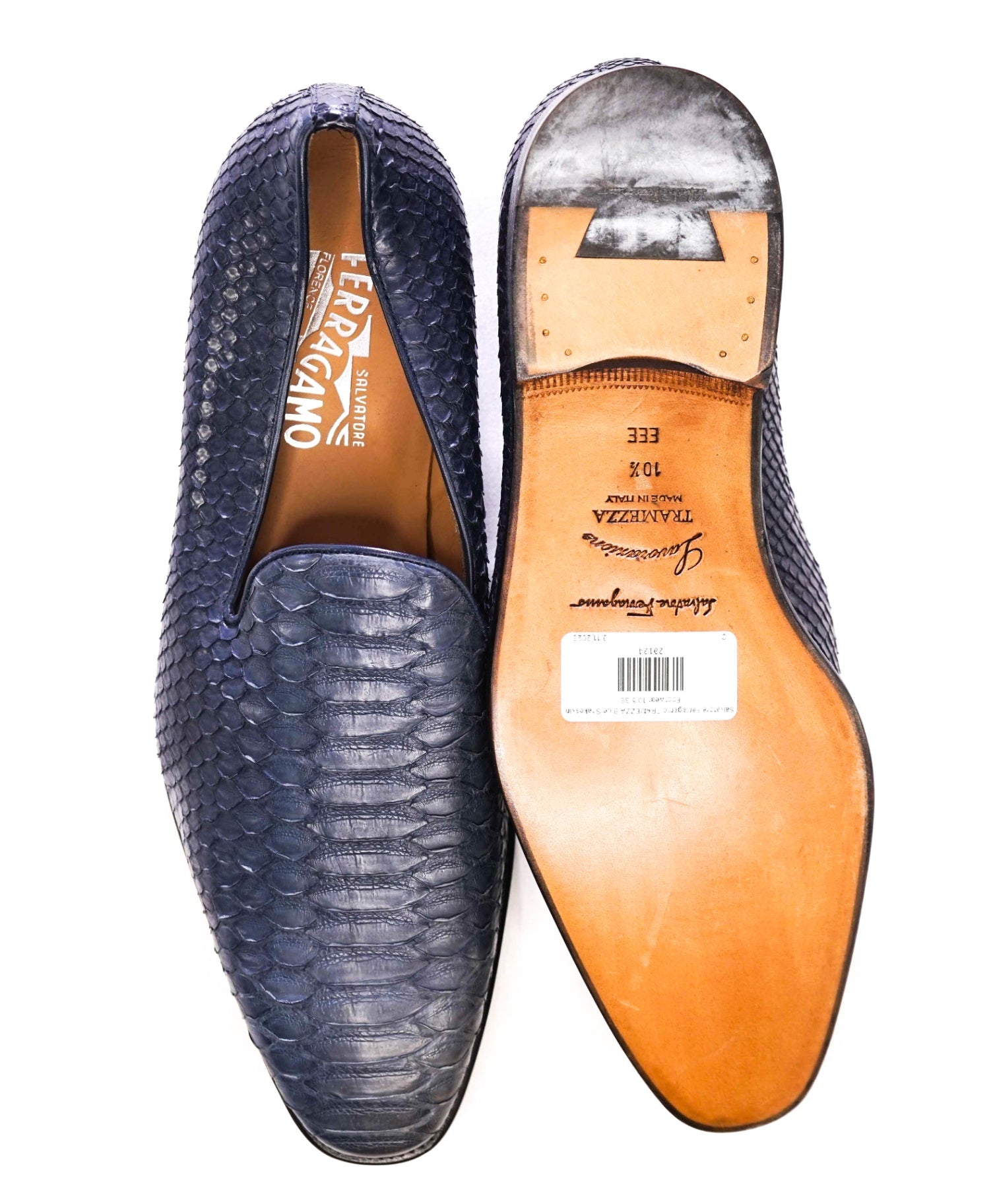 $2,450 Salvatore Ferragamo TRAMEZZA Blue Python Skin Loafer 10.5 3E20