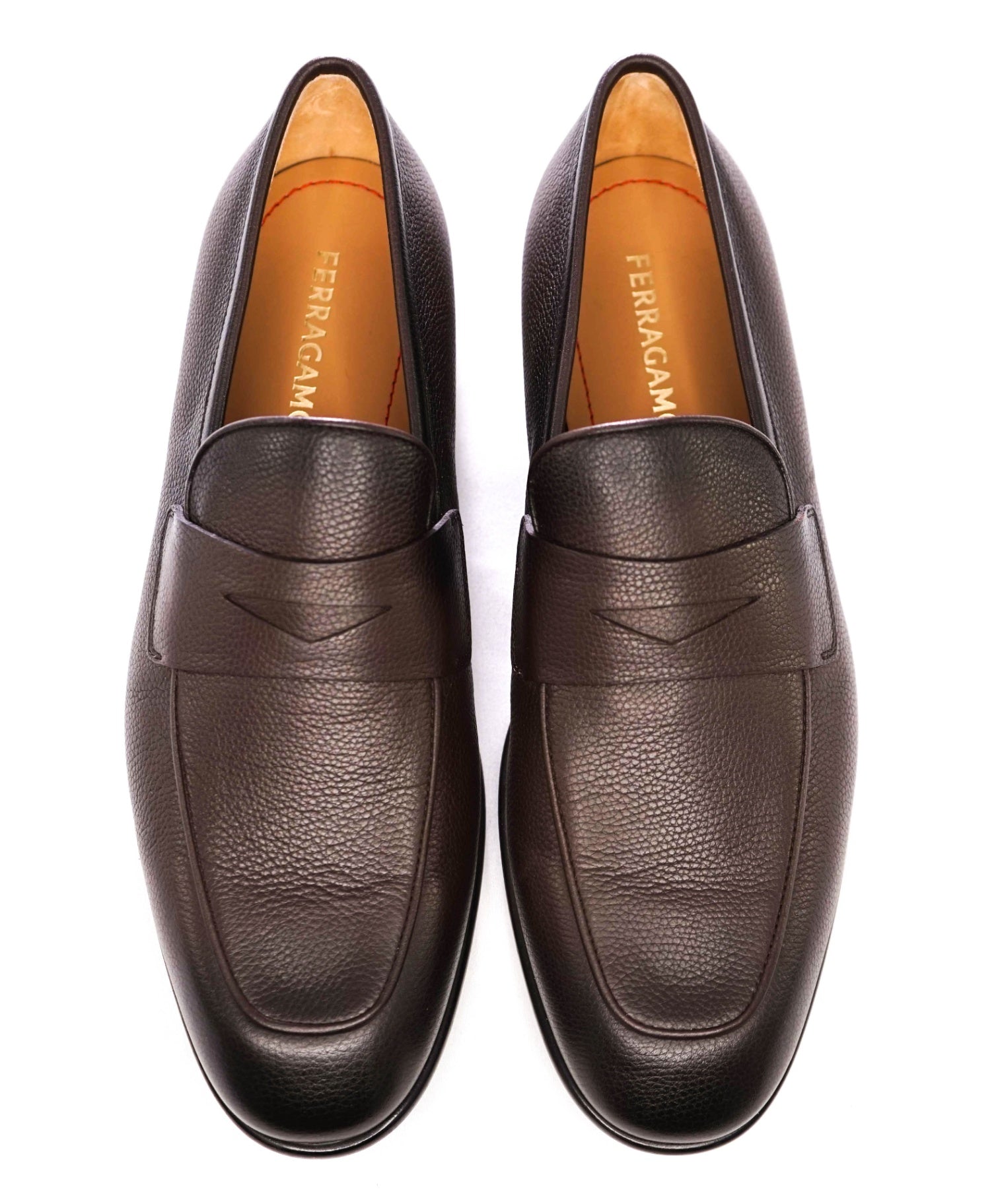 $950 Ferragamo Dark Brown Textured Loafers Leather Footwear 9 3E