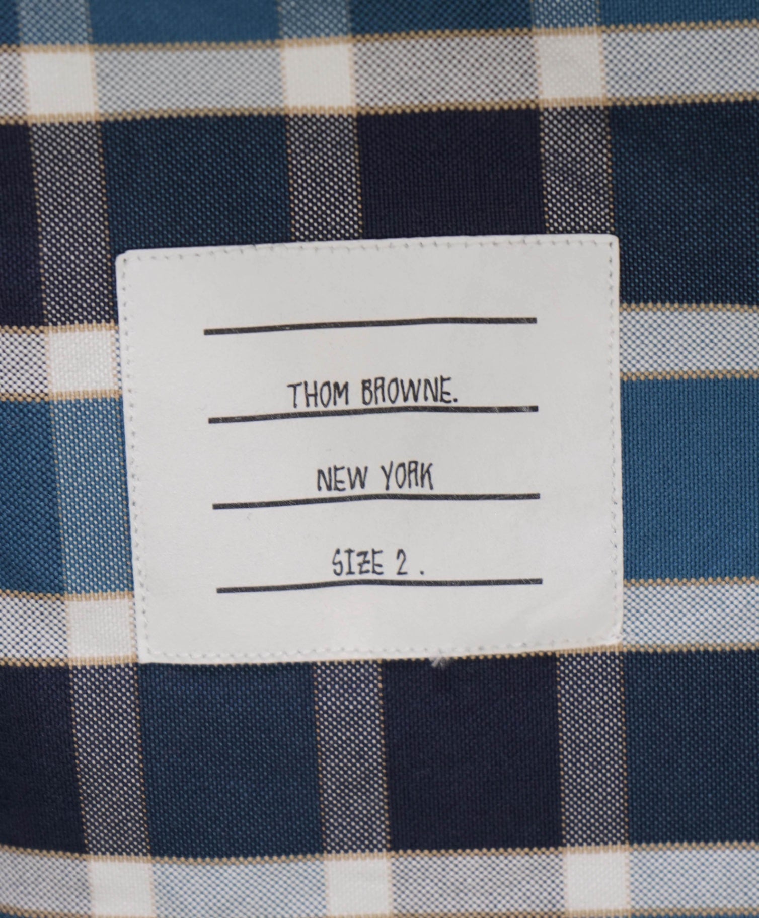 $535 Thom Browne Blue Plaid Cotton Shirt W LOGO TAB - M (Sz 2)