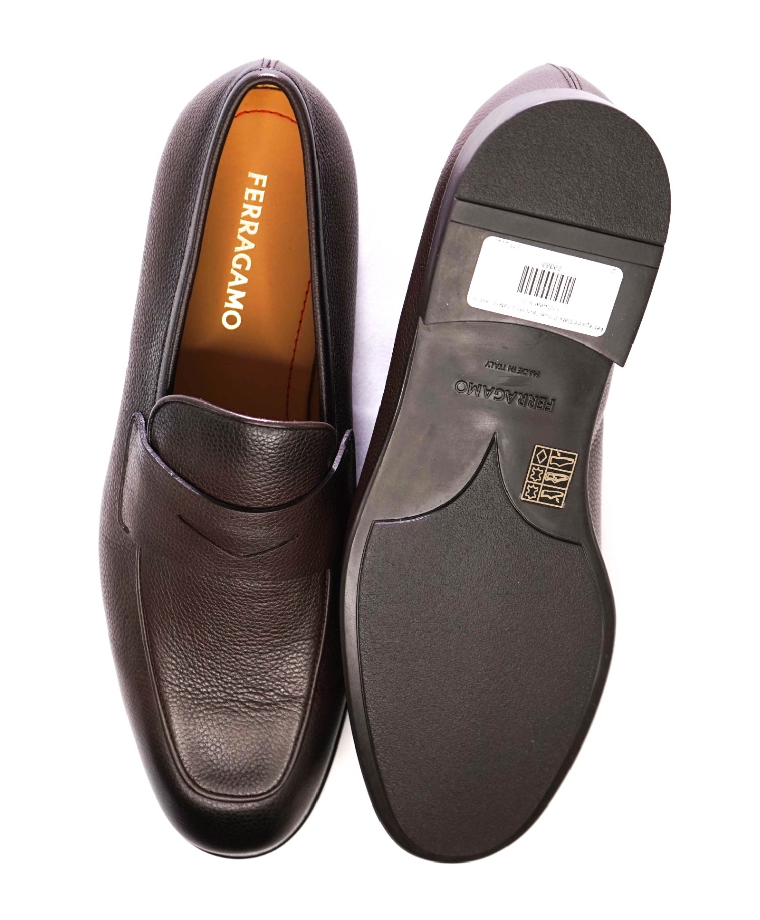 $950 Ferragamo Dark Brown Textured Loafers Leather Footwear 9 3E