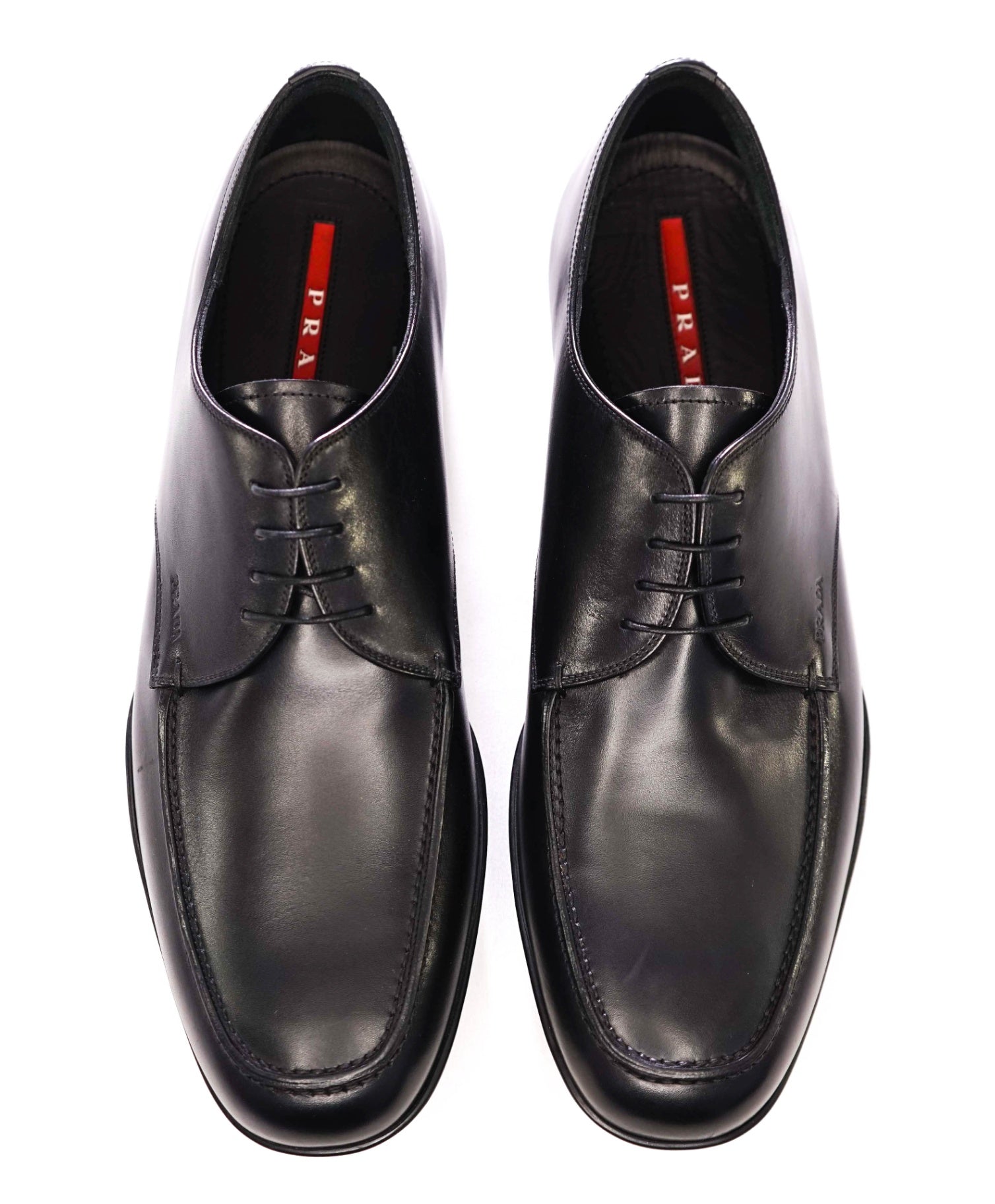 $795 Prada LINEA ROSSA Solid Black Derbies Leather Footwear 12US (11IT)