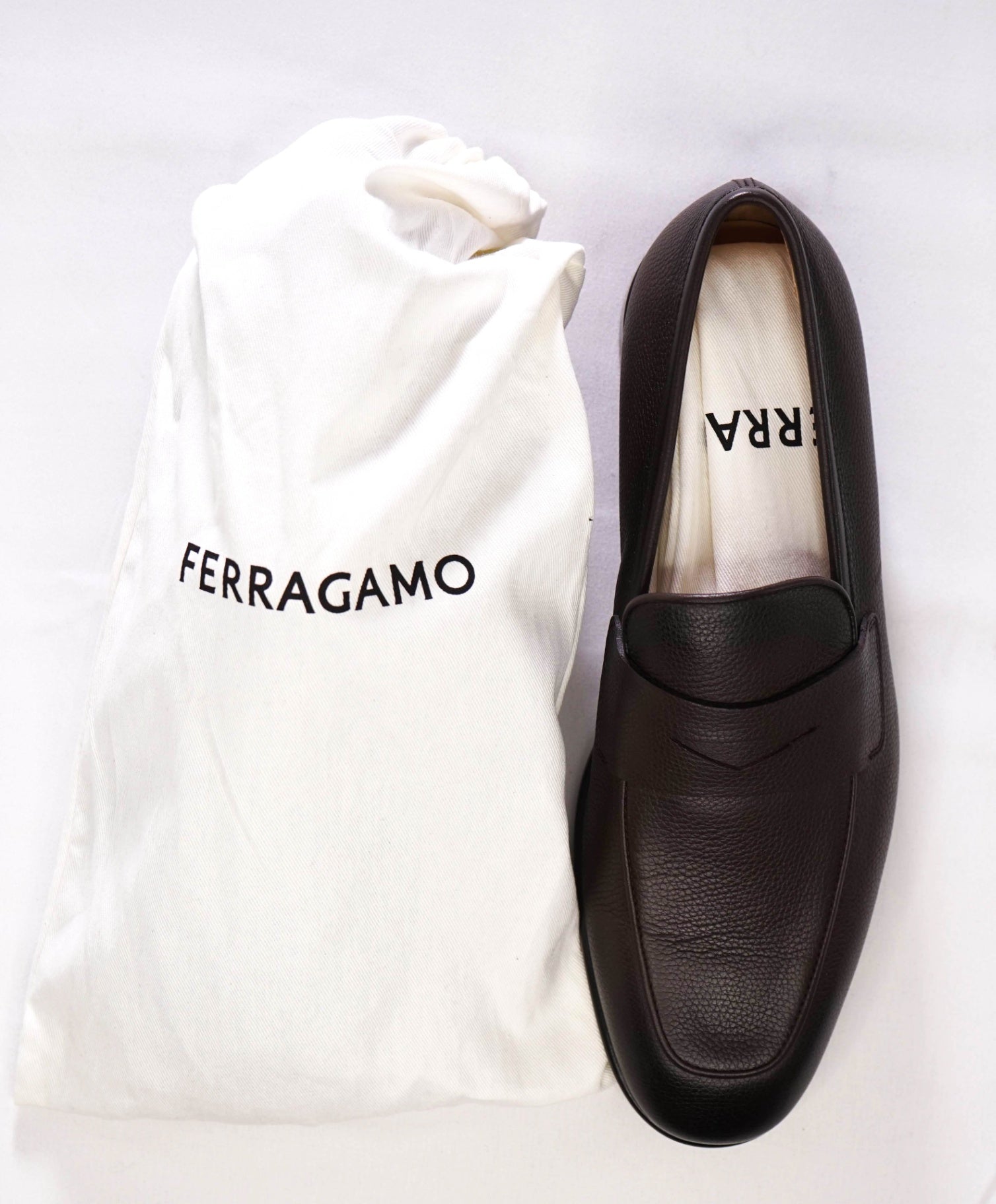 $950 Ferragamo Dark Brown Textured Loafers Leather Footwear 9 3E