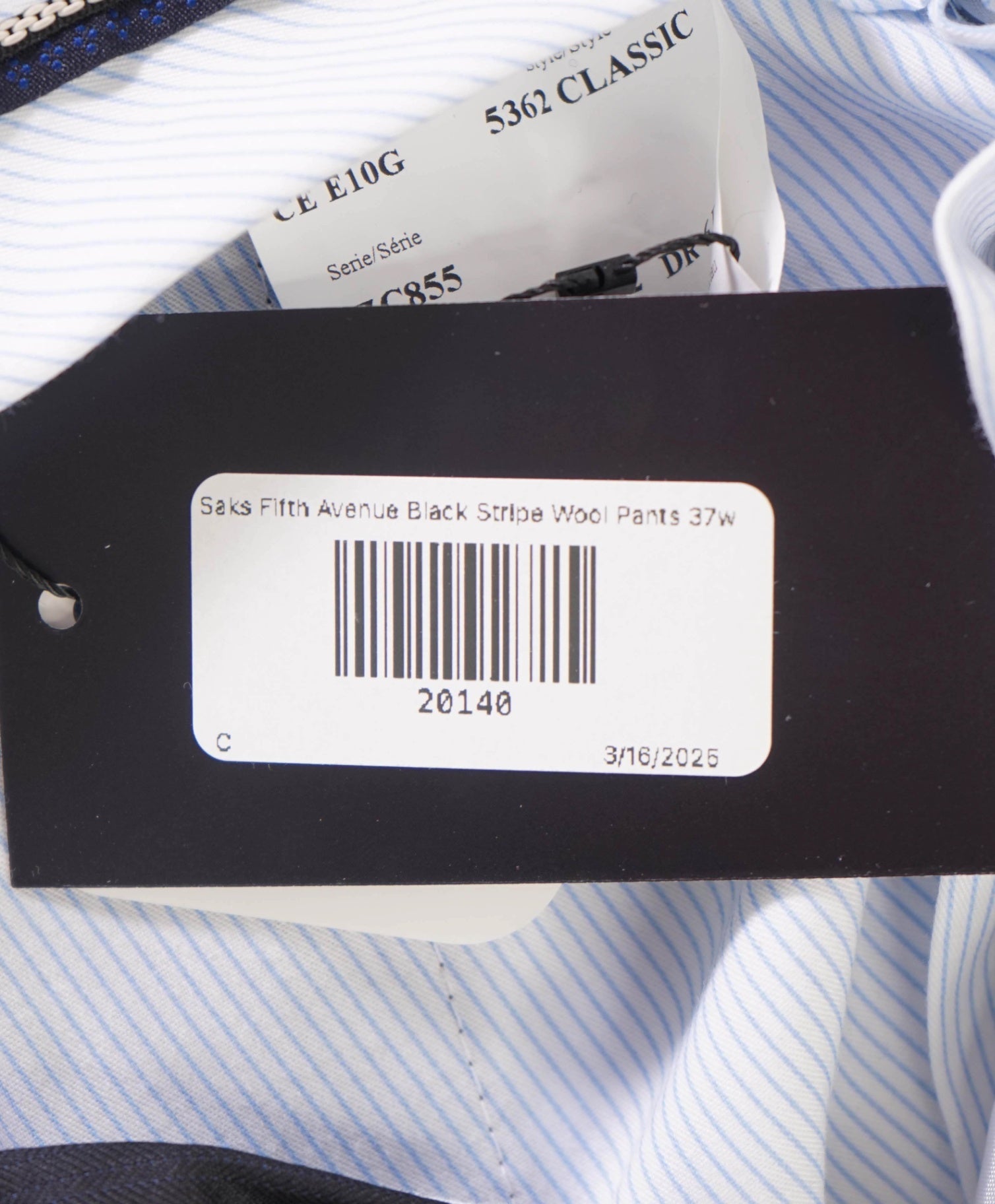 $395 Saks Fifth Avenue Black Tonal Stripe CLASSIC FIT Wool Pants 37W20140