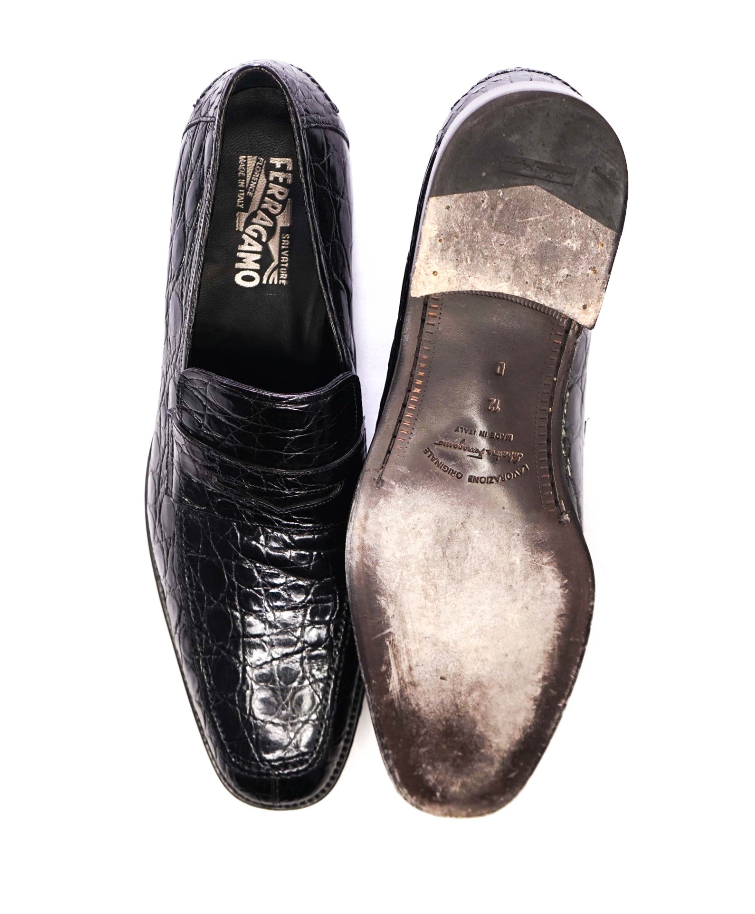 $2,100 Salvatore Ferragamo Black Crocodile Loafer Footwear 12 D