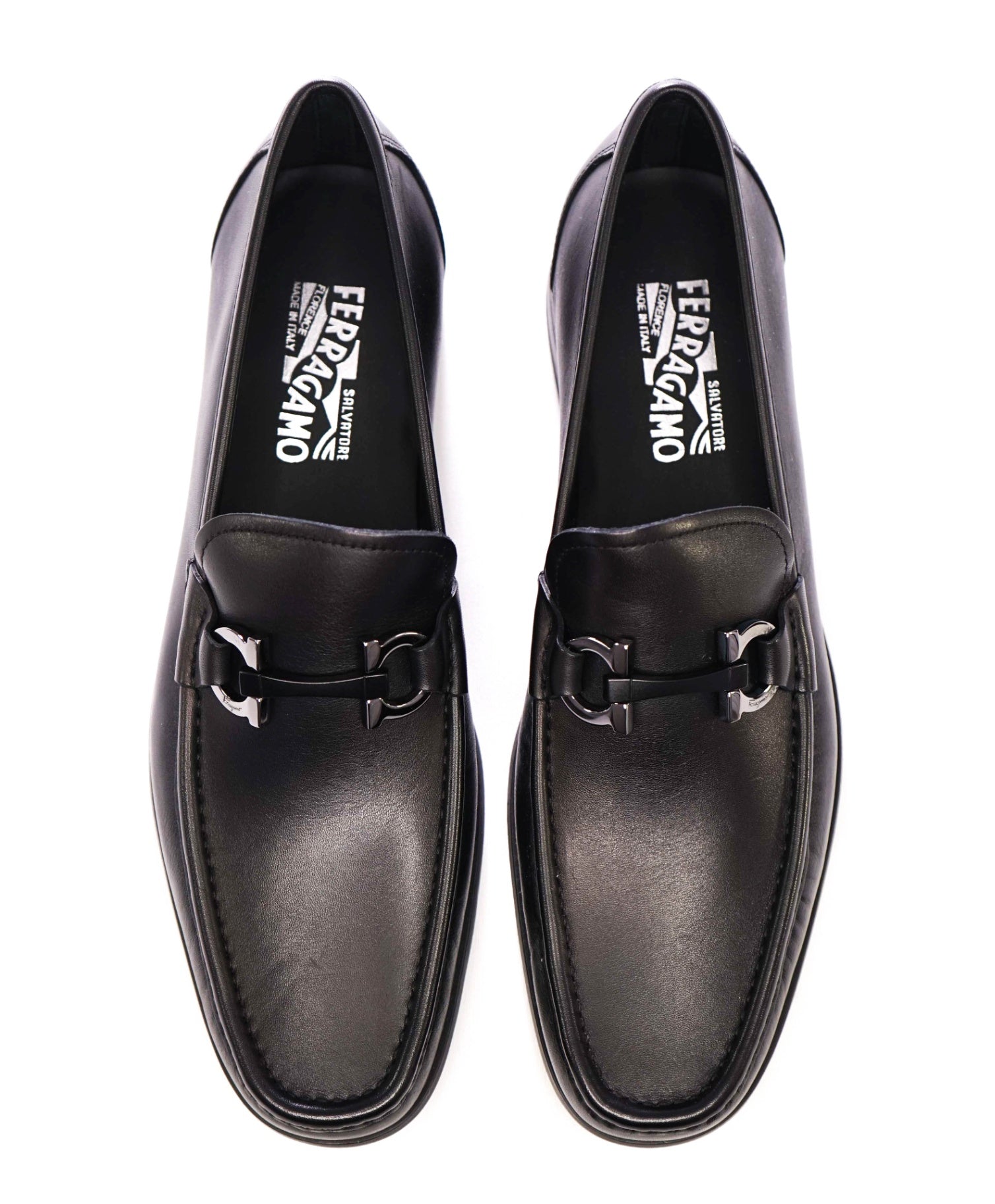 $850 Salvatore Ferragamo "GRANDIOSO" Black Loafers Leather 10 D