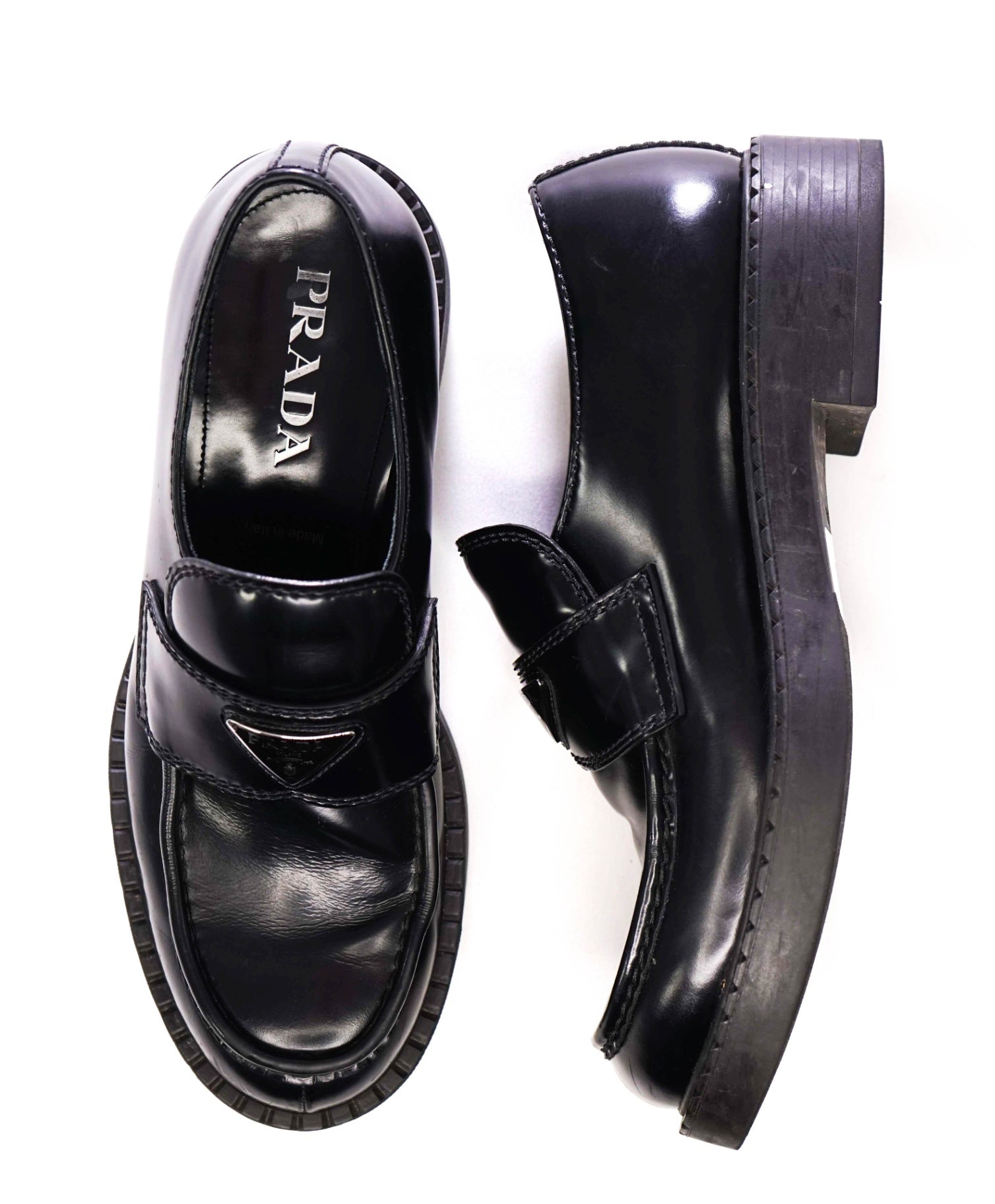 $1,200 Prada Solid "Chocolate" Black Loafers Leather 9.5US (8.5IT)