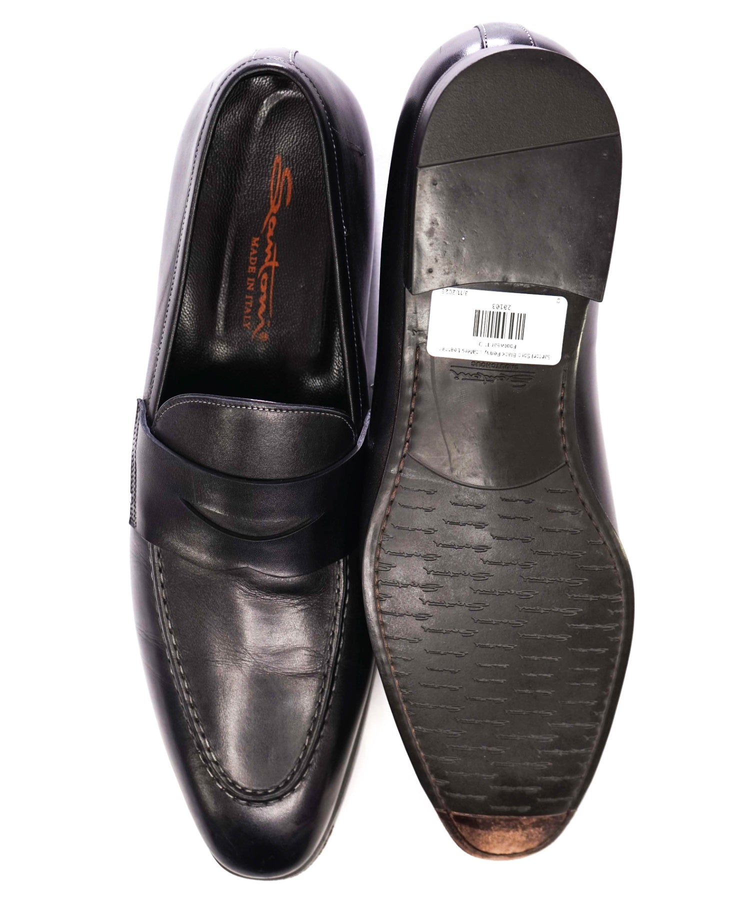 $750 Santoni Solid Black Penny Loafers Leather Footwear 12US (11 IT)