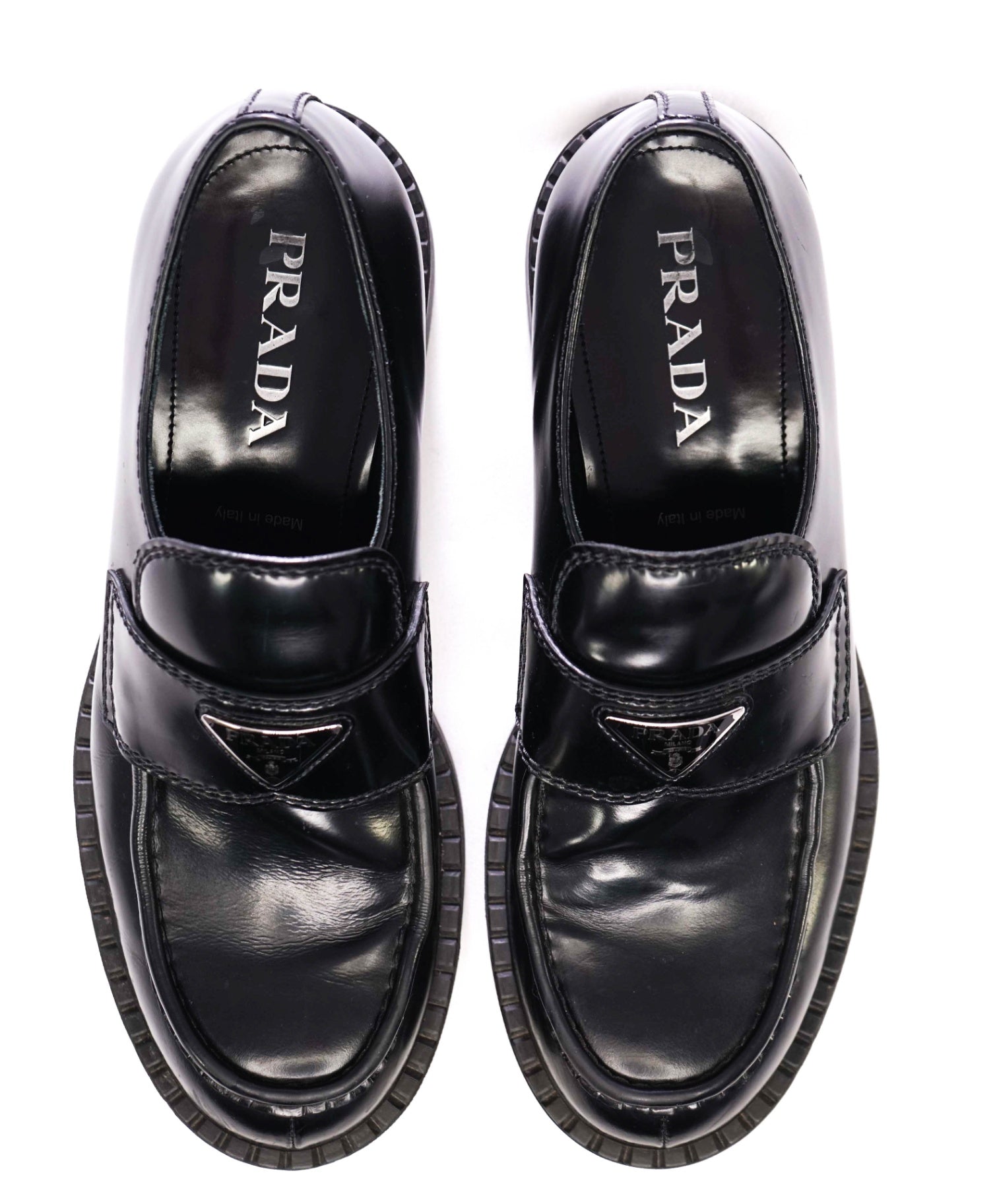 $1,200 Prada Solid "Chocolate" Black Loafers Leather 9.5US (8.5IT)